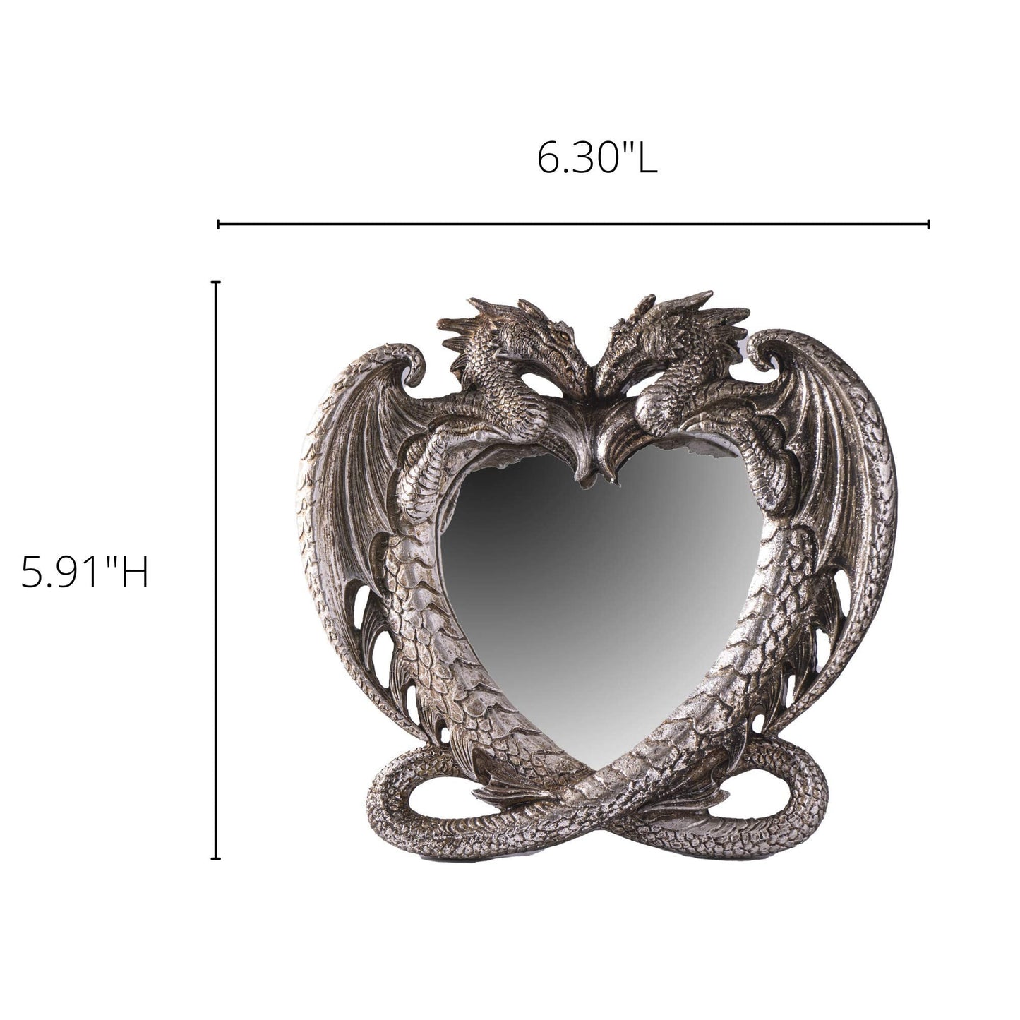 Pacific Trading Gothic Heart Shaped Dragon Mirror, Collectible Medieval Home Accent Décor Resin Piece for Wall or Tabletop Shelf, 6.3 x 5.91 Inches