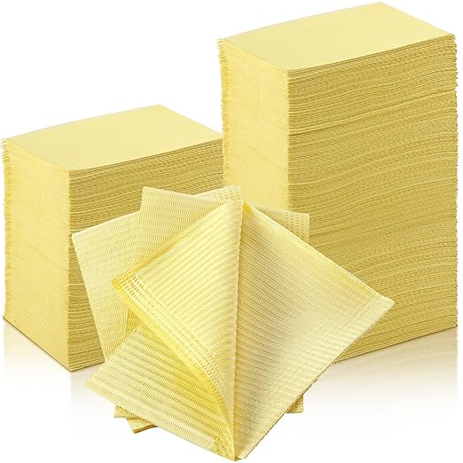 Newwiee 750 Pcs Disposable Dental Bibs Bulk Waterproof Tattoo Sheet Patients for Lash Nail Art Tray Cover 13" x 18"(Yellow)