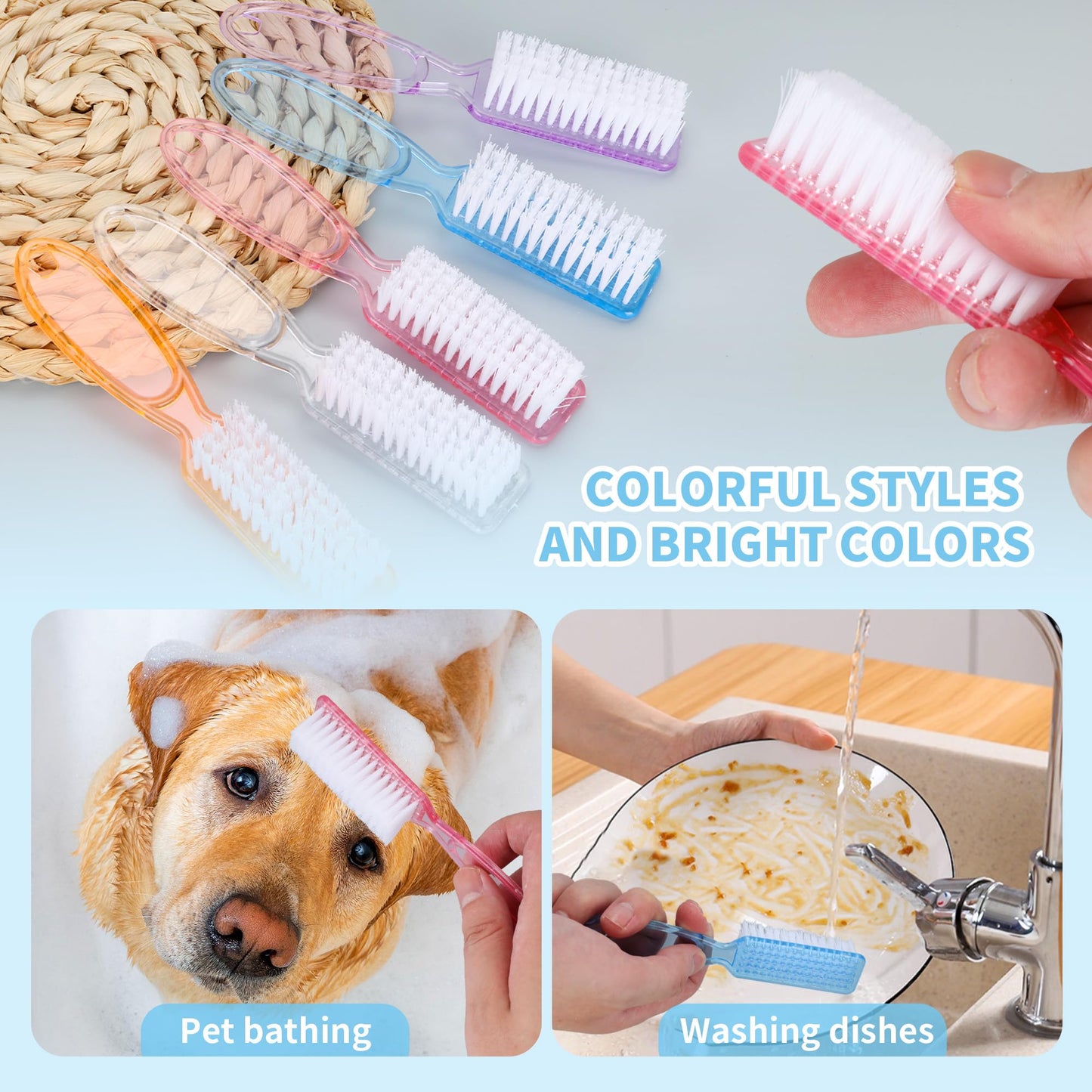 Axigundaone 50 Pcs Handle Grip Nail Brushes Bulk, Hand Fingernail Cleaning Manicure Brush, Multicolor Nail Scrub Brushes for Toes and Fingernail Cleaning (5 Colors)