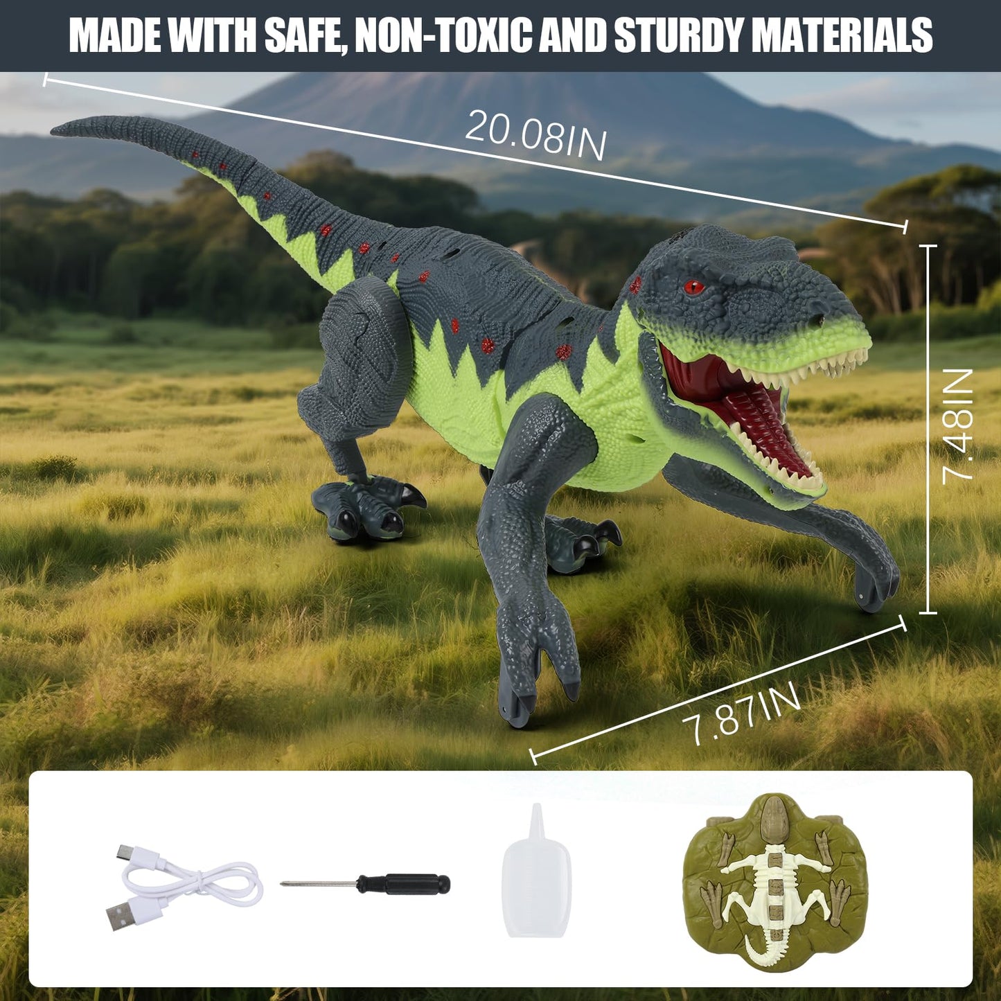 Gaitel Remote Control Walking Dinosaur for Kids - Best Birthday Gift for Boys 3-5, 5-7, 8-12 Years Old, 2.4GHz Interactive Dino Toy with Roaring, Lights and Spray