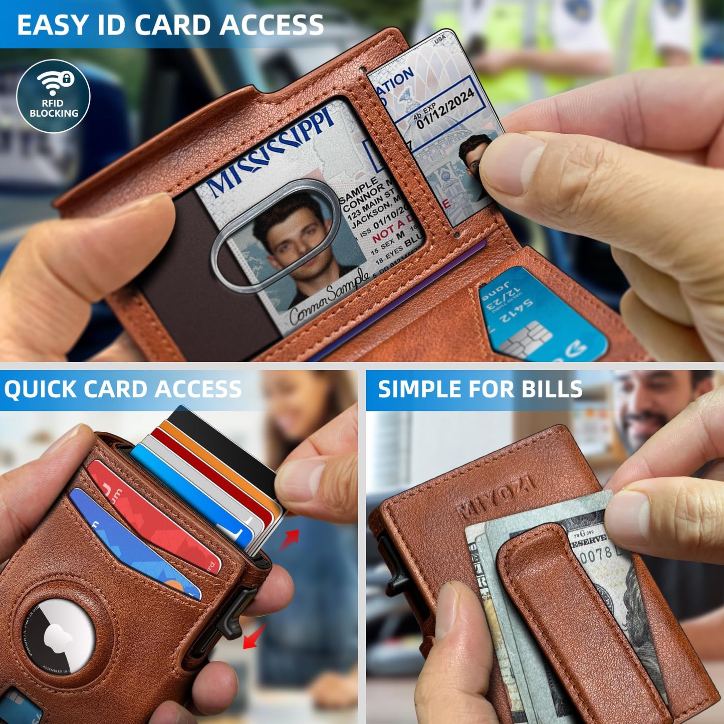 miyozi Airtag Wallet for Men,with Money Clip 10 Cards Metal Case Smart Slim Pop Up Credit Card Holder Flip with Magnetic Closure RFID Blocking wallet with Gift Box