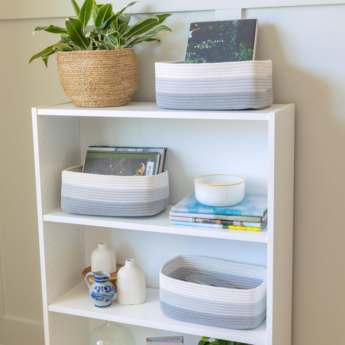 13.5”x8.5”x5.5” Rectangle Storage Baskets for Shelves 3 Pack (3 Count)