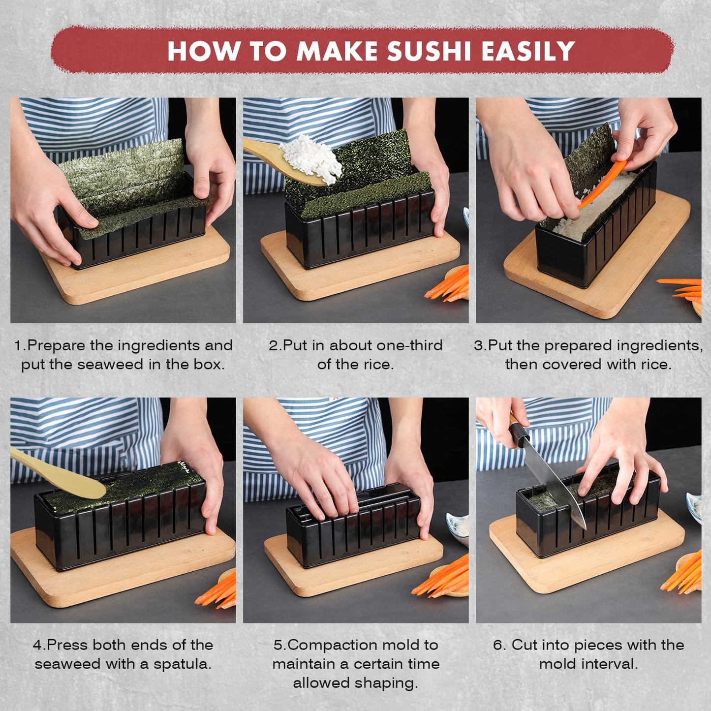 MLRYH Premium DIY Sushi Kit - 21 Pcs Plastic Set, Sushi Maker including Rice Roll Mold