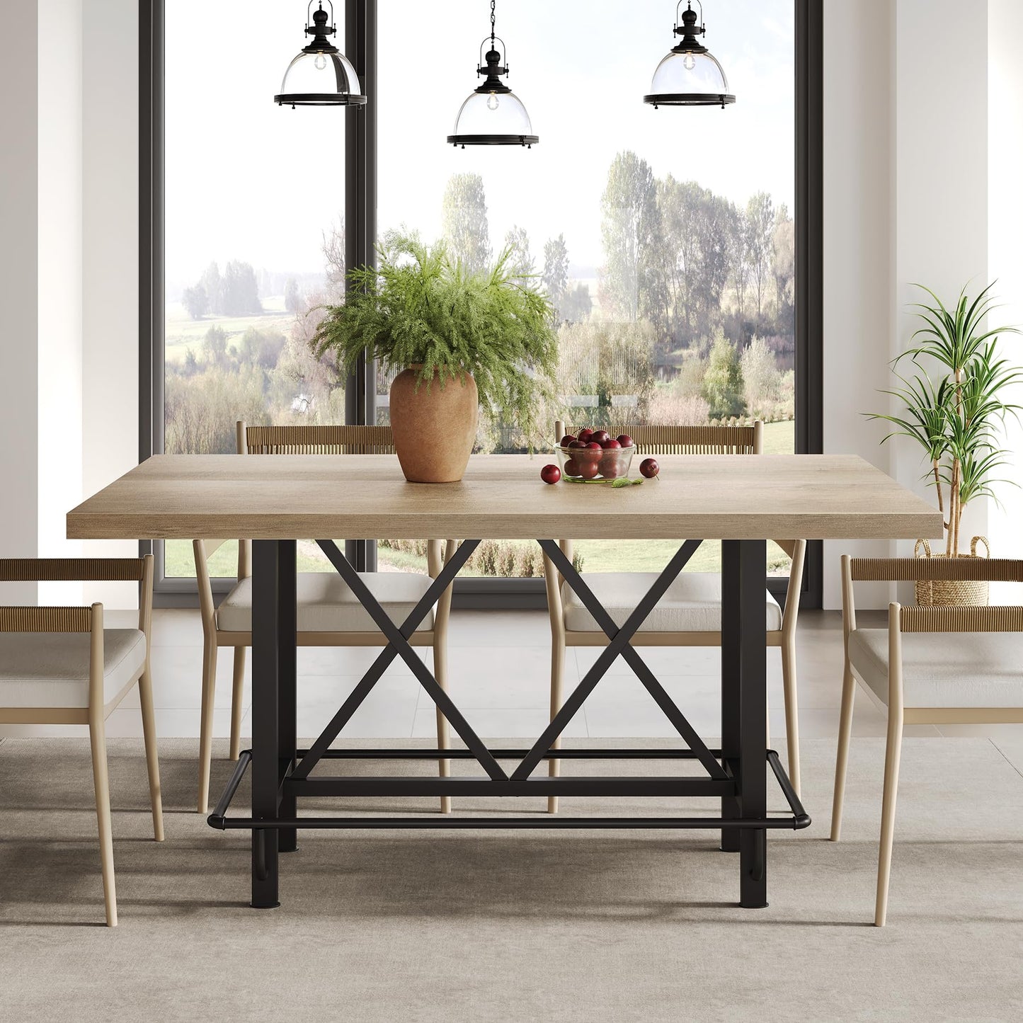 LITTLE TREE 63-Inch Industrial Bar Table with Metal Footrest, Counter Height Pub Table for Kitchen, Home Bar & Entertaining (Rustic Gray)