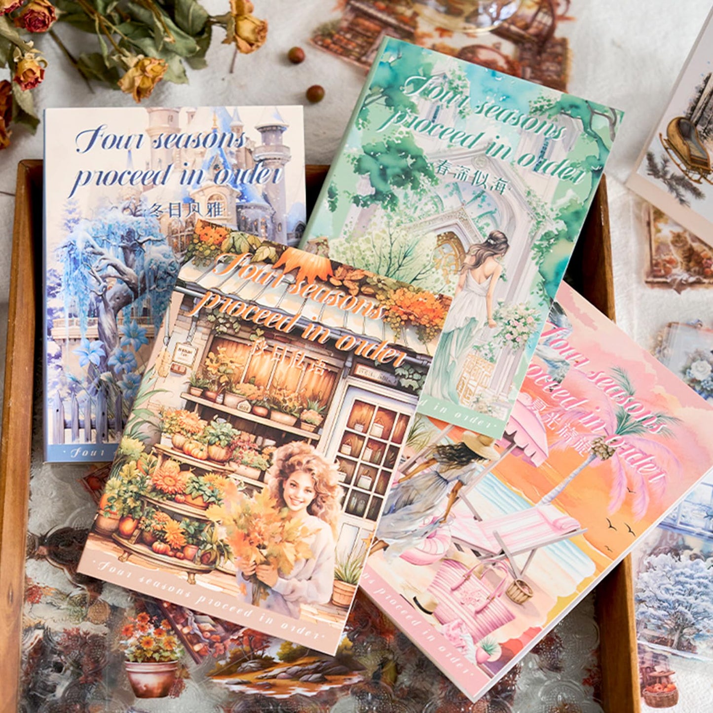 Uideyvi Four Seasons Style Stickers Scrapbooking Supplies for Junk Journal, Four Sticker Books, 80 Sheets PET Stickers