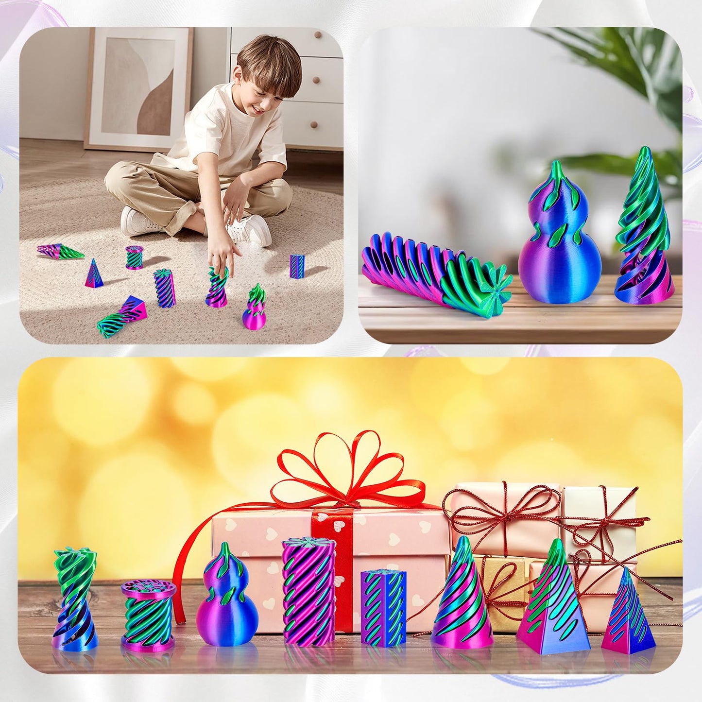 3Dgenius 8 Pack Spiral Cone Fidget Toys 3D Printed Spiral Fidget Toys Impossible Cone 3D Printed Fidgets Impossible Pyramid Passthrough 3D Printed Toys for Adults & Kids for Anxiety Relaxing, 8PCS