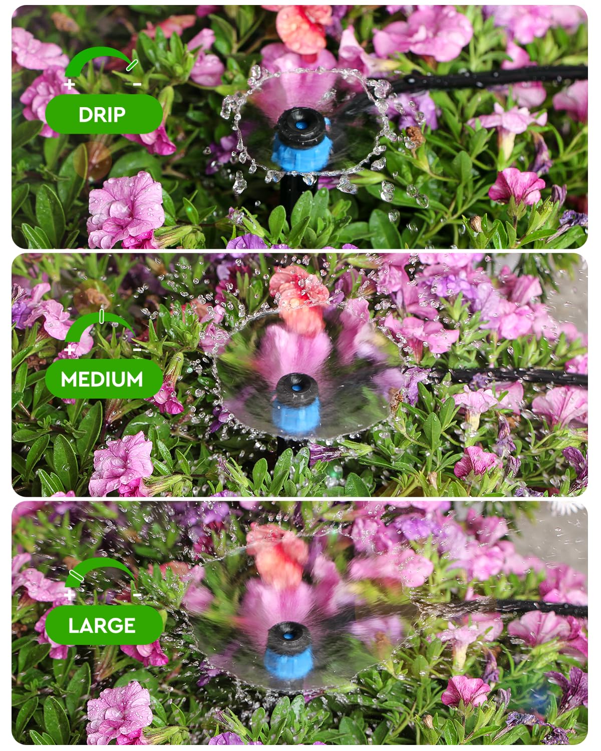 Landtouch 36Pack Drip Irrigation Parts, Quick Connect 1/4" Adjustable 360° Emitter Sprinklers with 6" Stake, Easy-Clean for Garden & Farm Irrigation Systems