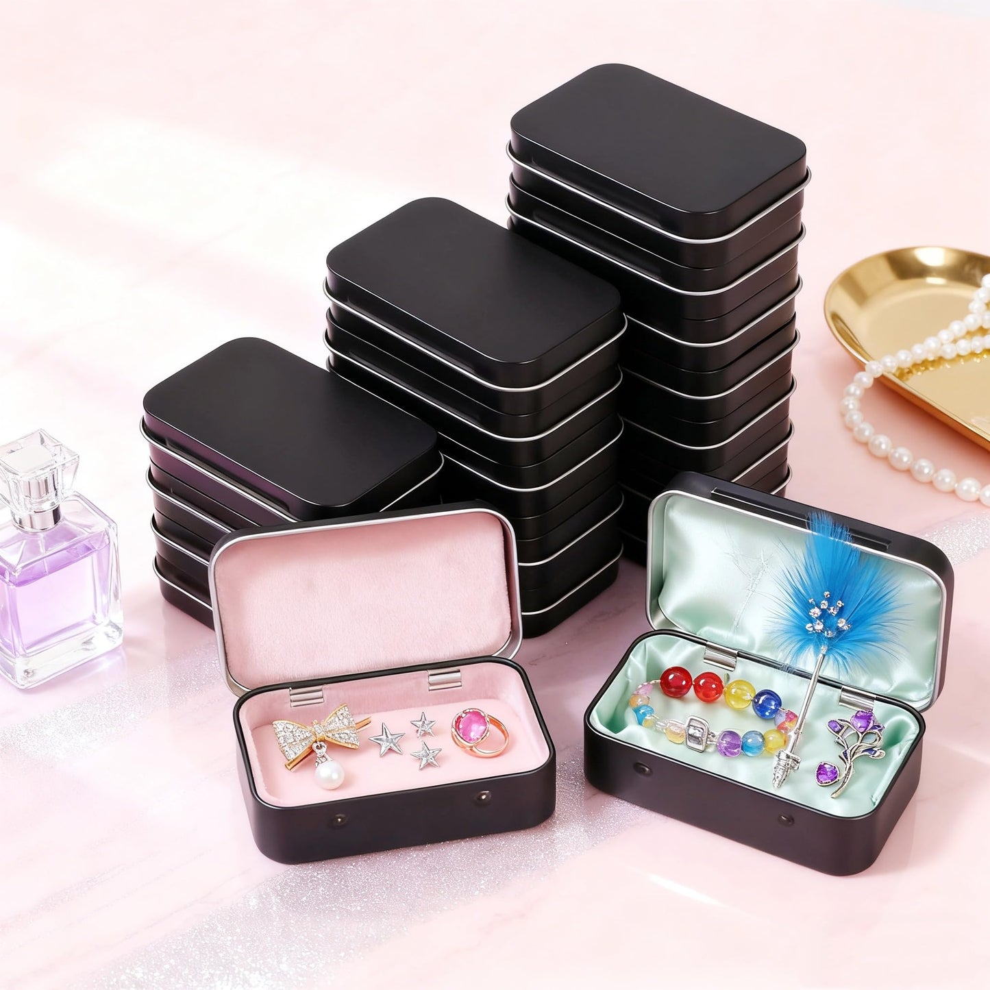 LJY 20-Piece Metal Hinge Tin Box Containers - For Gift Wrapping. Dental Floss Stick - Toothpick Holder and a Sliding-Cover Dental Floss Pick Storage Box (Black, 20 Pcs 3.7"x2.4"x0.9")
