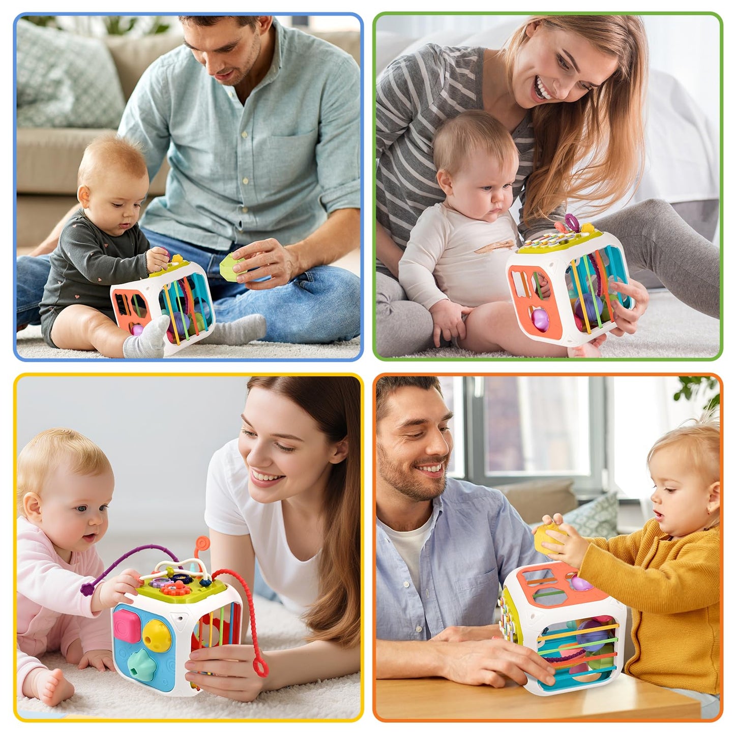 7 in1 Sensory Development Multifunctional Sensory Teething Toys for 2 Year Old Boy Girl,Shape Sorter Pull String Travel Car Toys for 18 Month