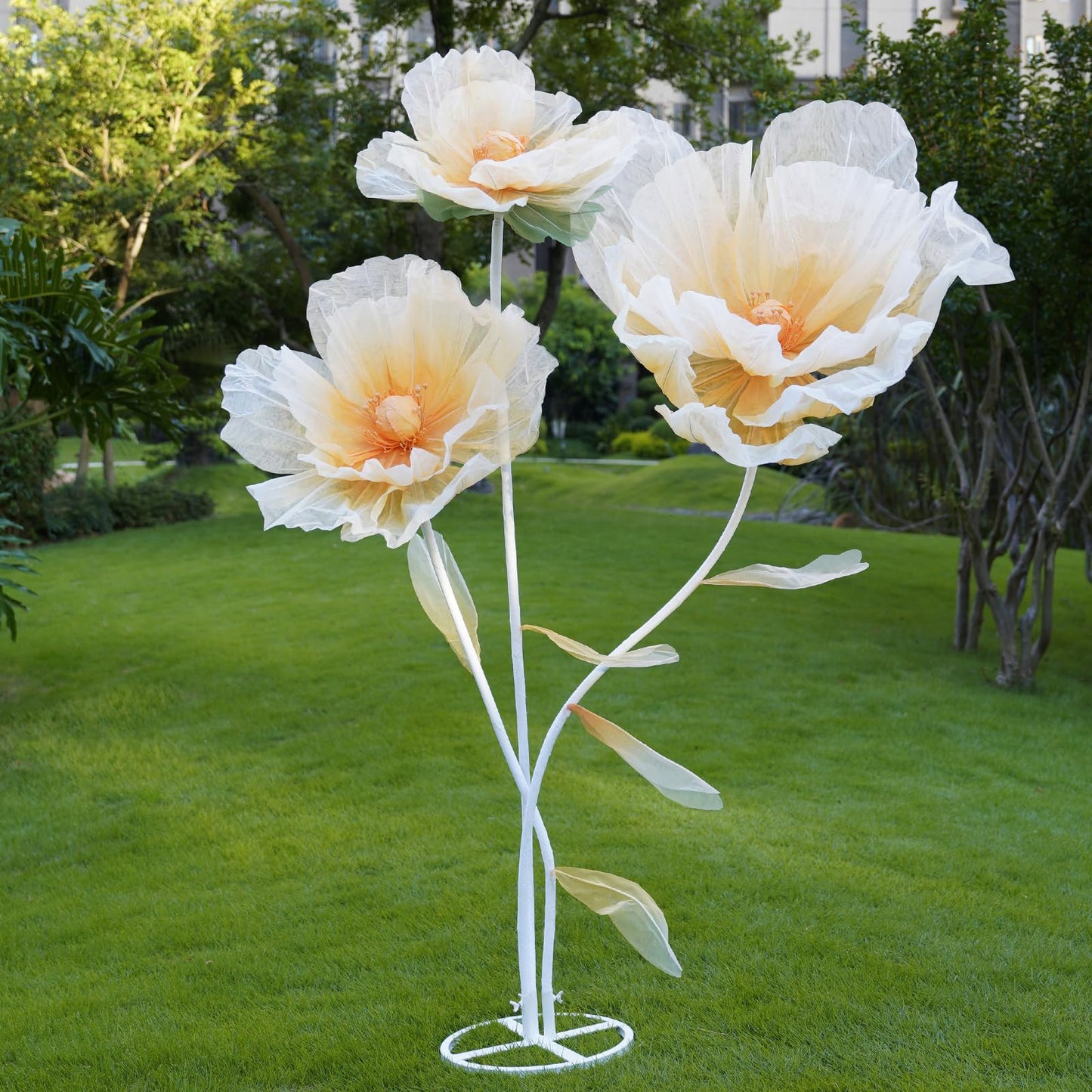 HAZHEYE Giant Artificial Flower Decor with Stand,Oversized Freestanding Gradient Statement Flower for Wedding Flower Decor,Event,Commercial Display,Photo Backdrop & Home Decoration (Champagne)