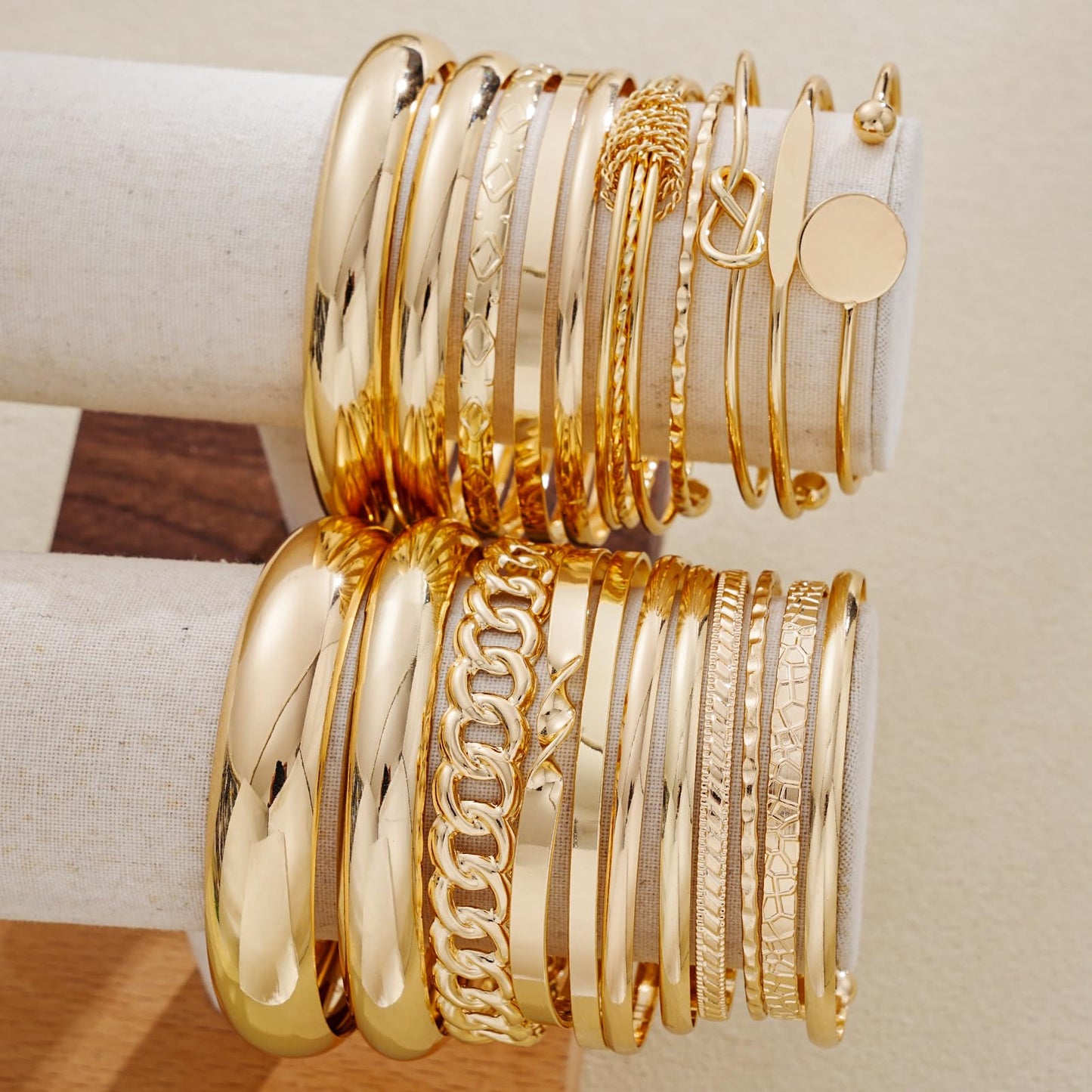 ÌF ME Gold Bangle Bracelets for Women, 19Pcs Multi Stackable Textured Bangles Set, Trendy 14K Gold Plated Chunky Knot Bracelet Stack Boho Jewelry Gifts