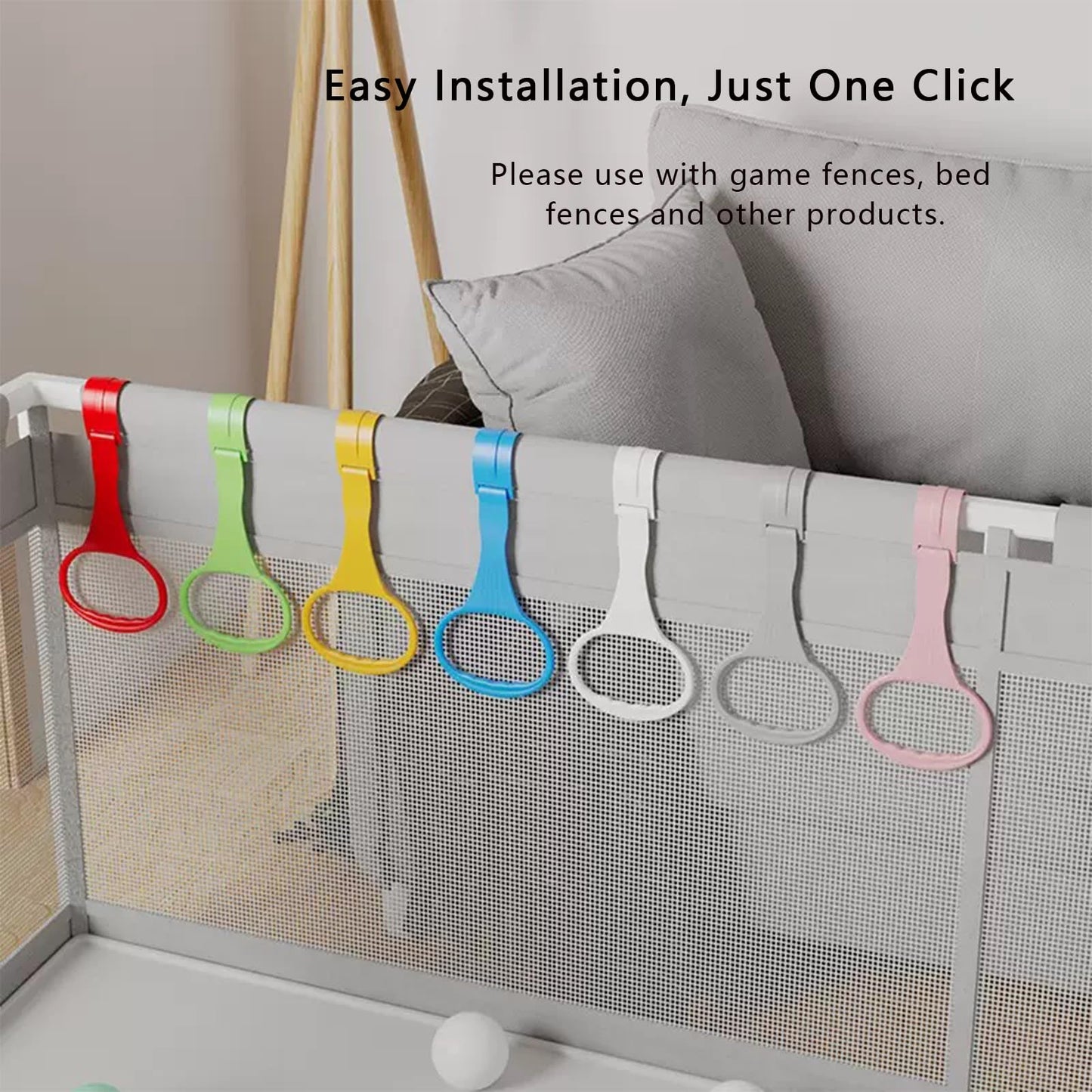 Awleynz 4Pcs Baby Playpen Pull up Rings, Pull up Rings for Play Pen, Playpen Accessories for Help Stand Up Walking Training Tool Newborn (Pink)