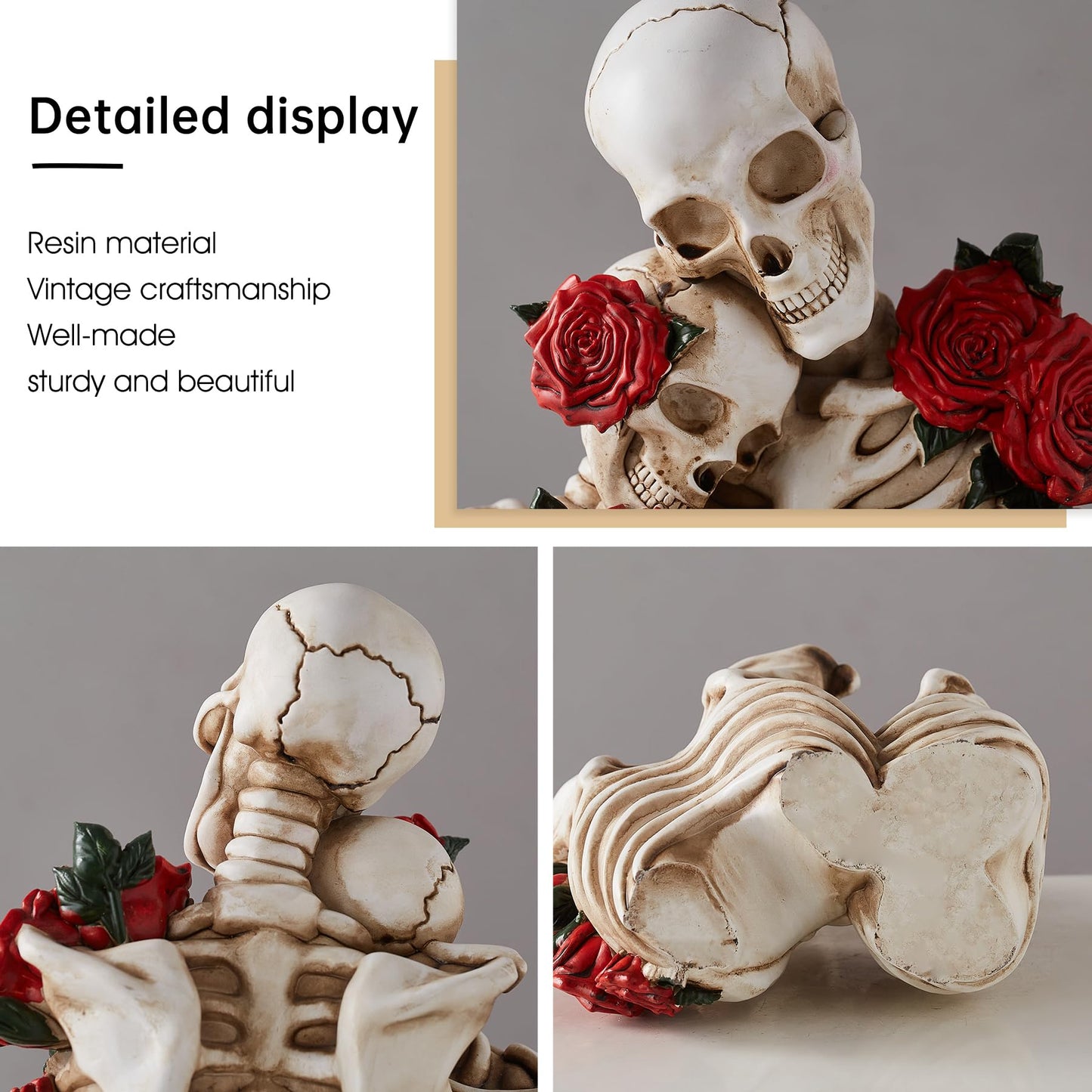 BANOMII Gothic Skeleton Couple Figurine Statues for Home Decor, Goth Wedding for Him and Her, Spooky Skull Sculpture Bedroom Decor for Couples, Oddities Halloween Decorations