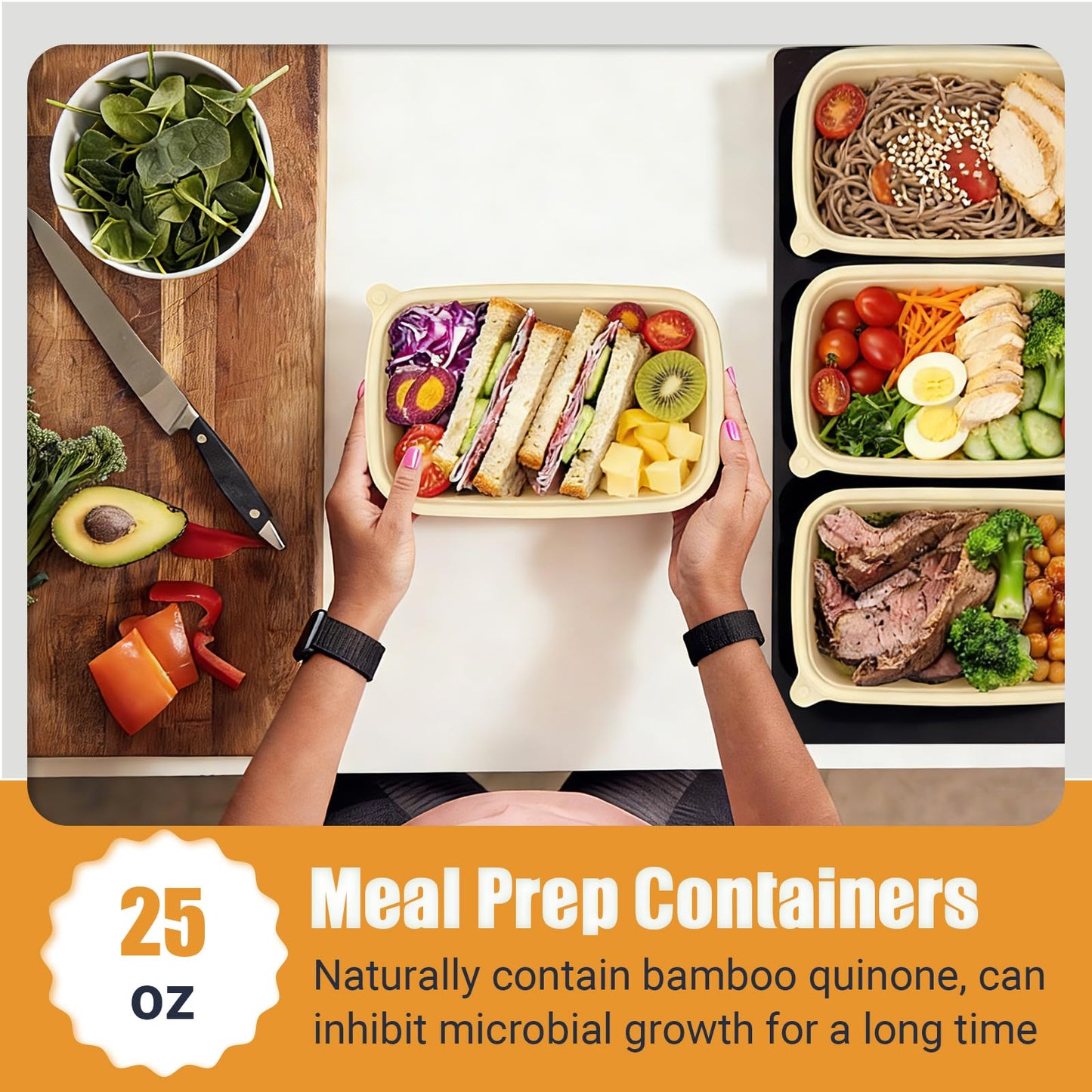 Bmboryxa 50Pack Meal Prep Containers Reusable with Lids, 25oz Bamboo-Powder Food Containers for Lunch Portion Control To Go Takeout Party Supplies, Safe for Microwave Freezer Dishwasher