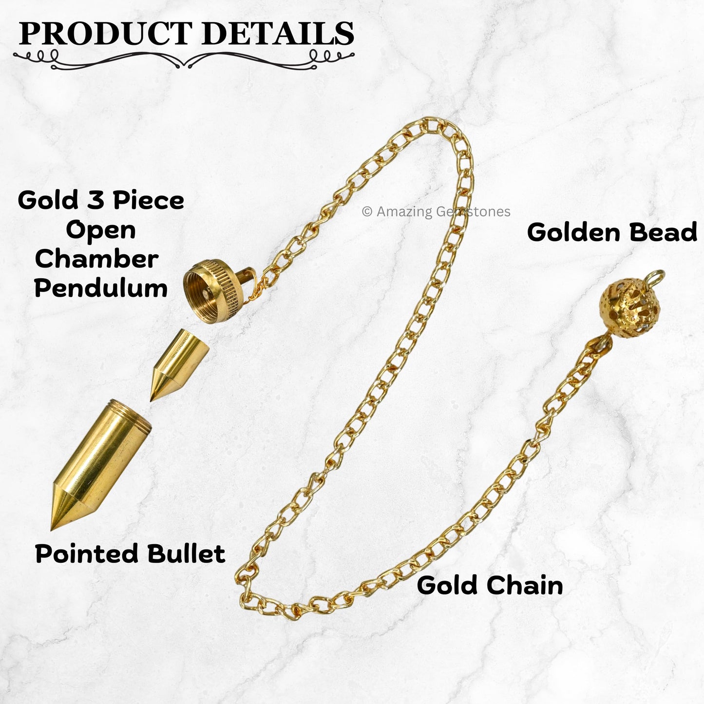 Amazing Gemstone Healing Metal Pendulums for Divination, Gold 3 Piece Open Chamber Pointed Bullet Steel Copper Pendulum High Energy Pendulo de Bronce Pendulos de Mesa MP75