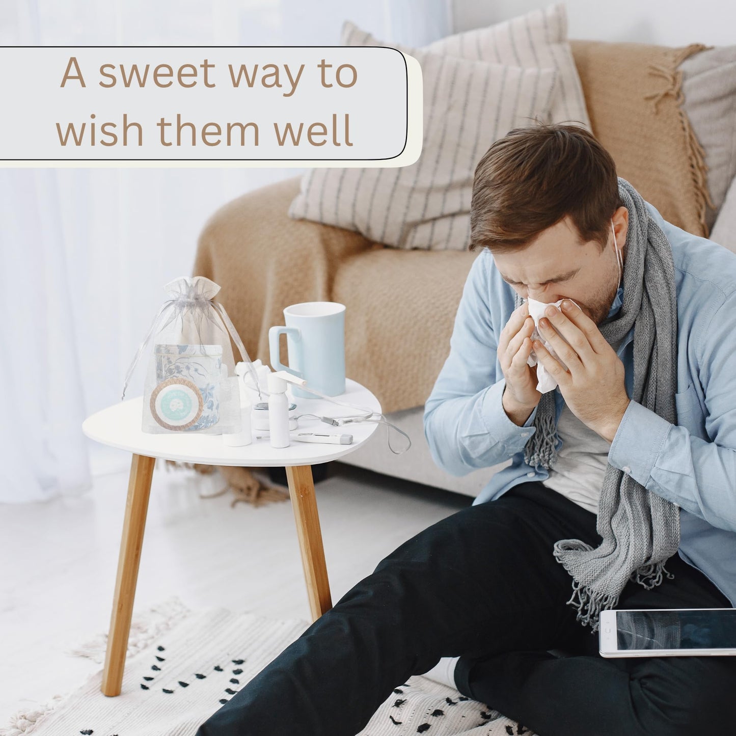 DeReuze Dutch Stroopwafels Gift Set with Decorative Netherlands Inspired Design Blue Tin and Special Occasion Gift Message Shipped in Organza Bag (Get Well Soon)
