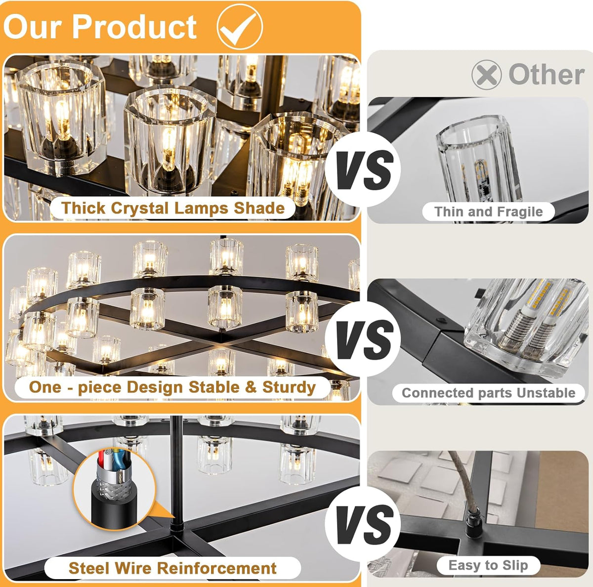 Crystal Black Rectangular Chandelier Light Fixture,54 in Dining Room Chandeliers Over Table,Modern Chandeliers For Living Room,Arcachon Chandelier,Kitchen Island Chandeliers Includes 60xG4 Bulbs