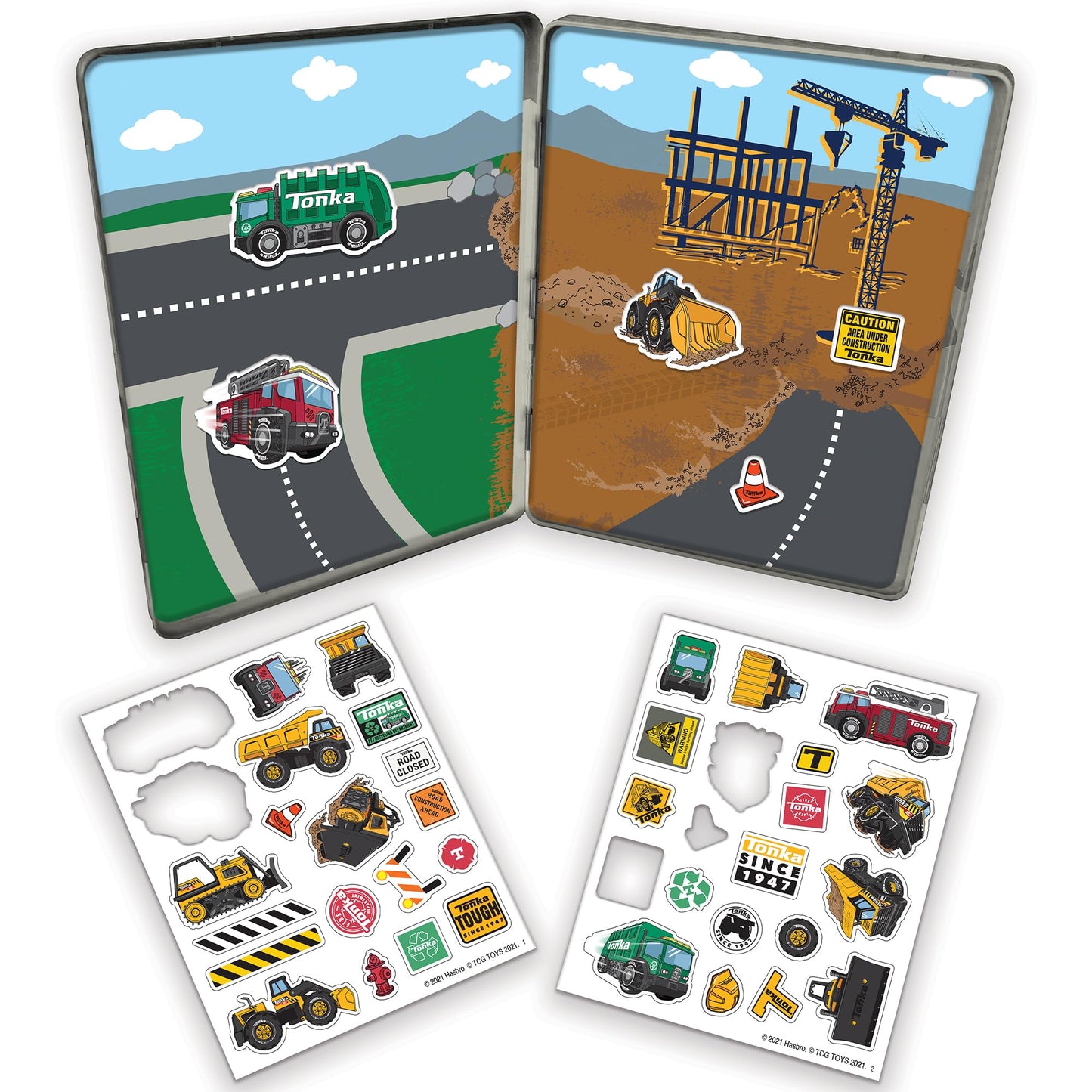 TCG Toys Tonka Magnetic Creations Tin with 40 Magnetic Play Pieces in Tin That Doubles As Storage Space, Multicolor