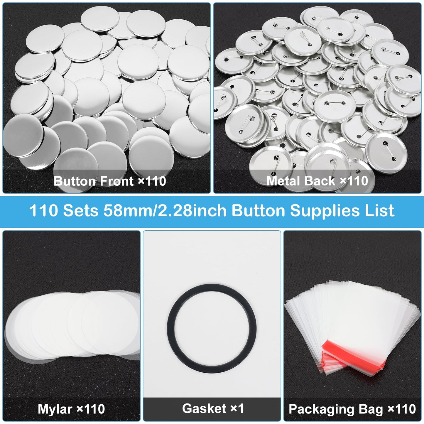 110 Sets 58mm / 2.28 inch (Approx. 2.25) Button Maker Supplies, Blank Pins Buttons Press for DIY Badge Maker Machine, Parts to Create Custom Pins