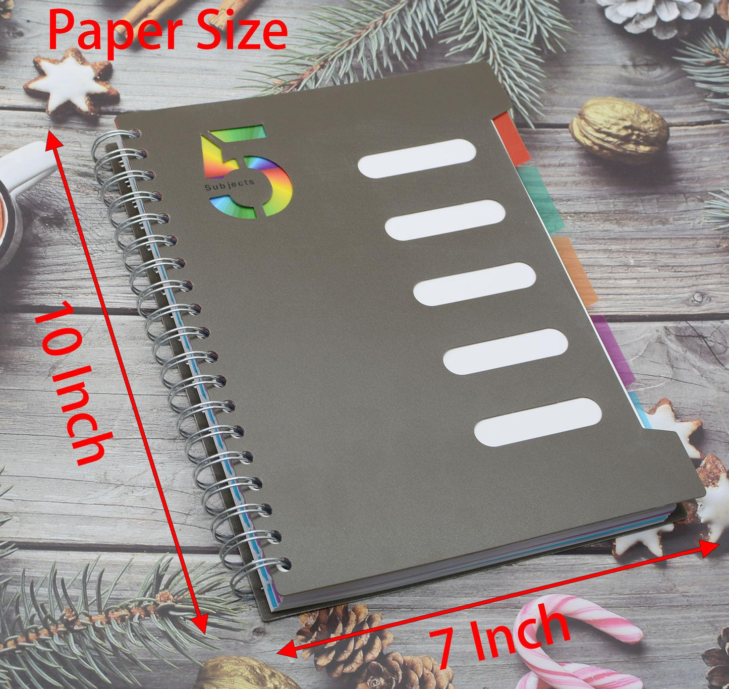 5 Subject Notebook, 4 Pcs 10 Inch x 7 Inch B5 Black Spiral Notebook With Waterproof Plastic Softcover, 300 Pages 80 Gsm College Ruled Papers With 5 Sheets Colorful Movable Dividers (4 Pcs Black)