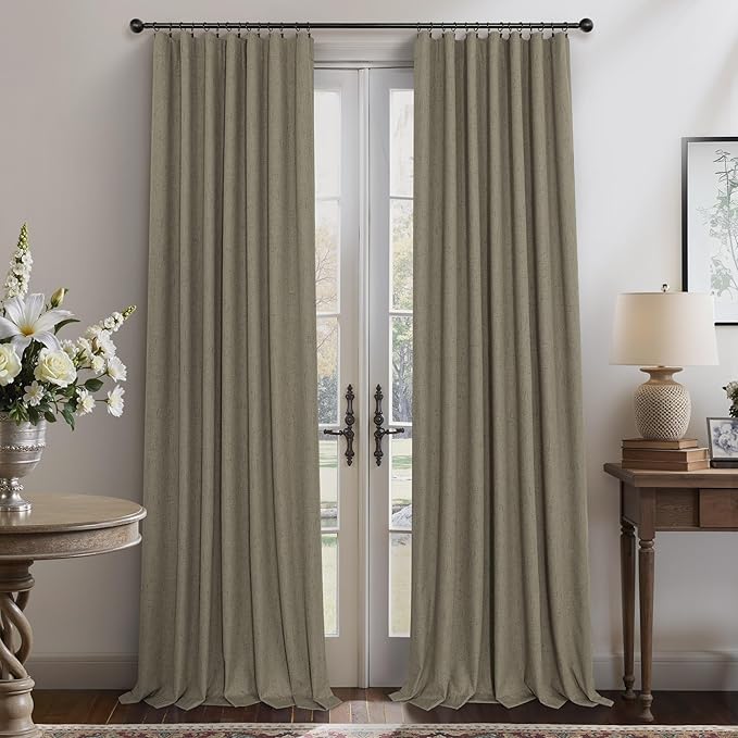 Pitalk Taupe Blackout Curtains 84 Inches Long for Bedroom 2 Panel Burg Linen Textured Room Darkening Drapes Thermal Insulated Dark Brown Curtains for Living Room Window Modern Farmhouse 84 Inch Length