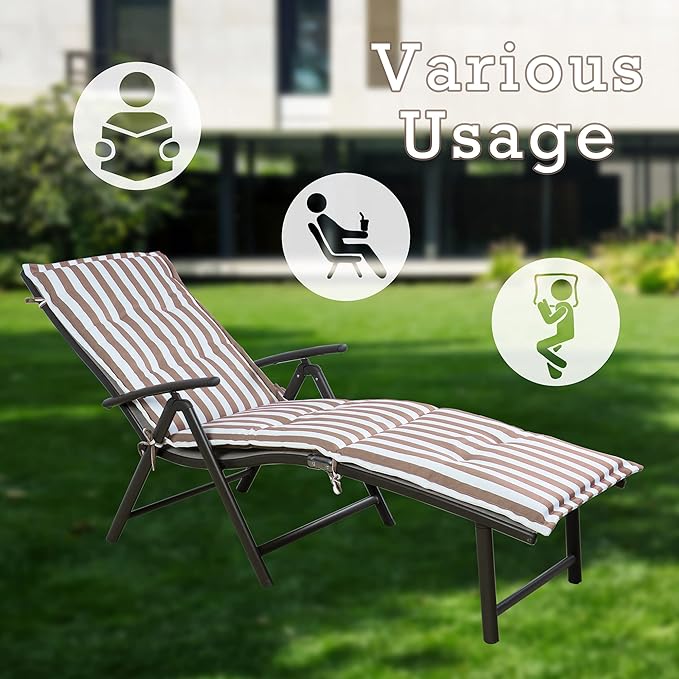 Kozyard Cozy Aluminum Reclining Lounge Chair - Perfect for Beach, Yard, Pool, and Patio Outdoor Chaise Lounge with Drink Holder, Weather Free Adjustable Assemble Free Beige Strip