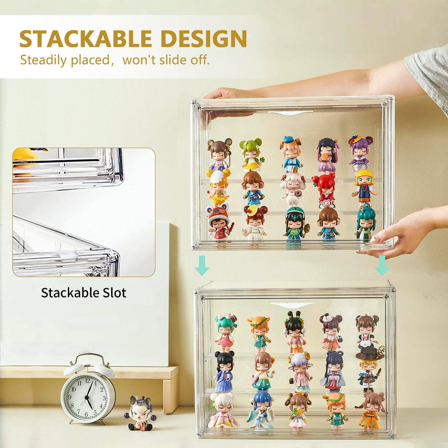 LXLXXL Acrylic Display Case for Collectibles 3 Layer Adjustable Figure Display Cases with Magnetic Door Clear Stackable Display Box for Figures Showcase 2Pack