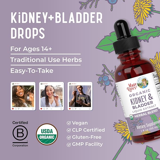 MaryRuth Organics Herbal Supplement Drops | Support Renal & Urinary Systems | Juniper Berry | Cleavers | Dandelion | Hawthorn | Horsetail & Chanca Piedra | Vegan | Non-GMO | 1 Fl Oz