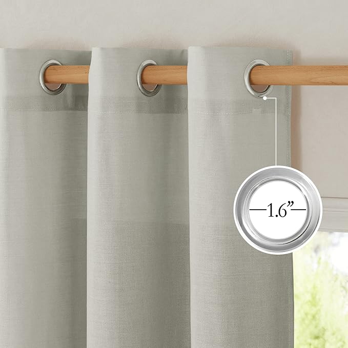 NICETOWN Thick Semi Sheer Linen Gray Curtains for Boys Room, Grommet Privacy Added with Light Through Semitransparent Linen Weave Drapes for Farmhouse and Bedroom, W55 x L96, 2 Pieces