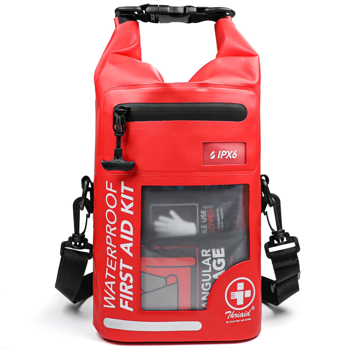 250 PCS Waterproof First Aid Kit, Roll Top Reflective Boat Dry Bag Bug Out Bags, Emergency Medical Kit Ideal for Boating, Camping, Fishing, Kayaking, Floating, Red