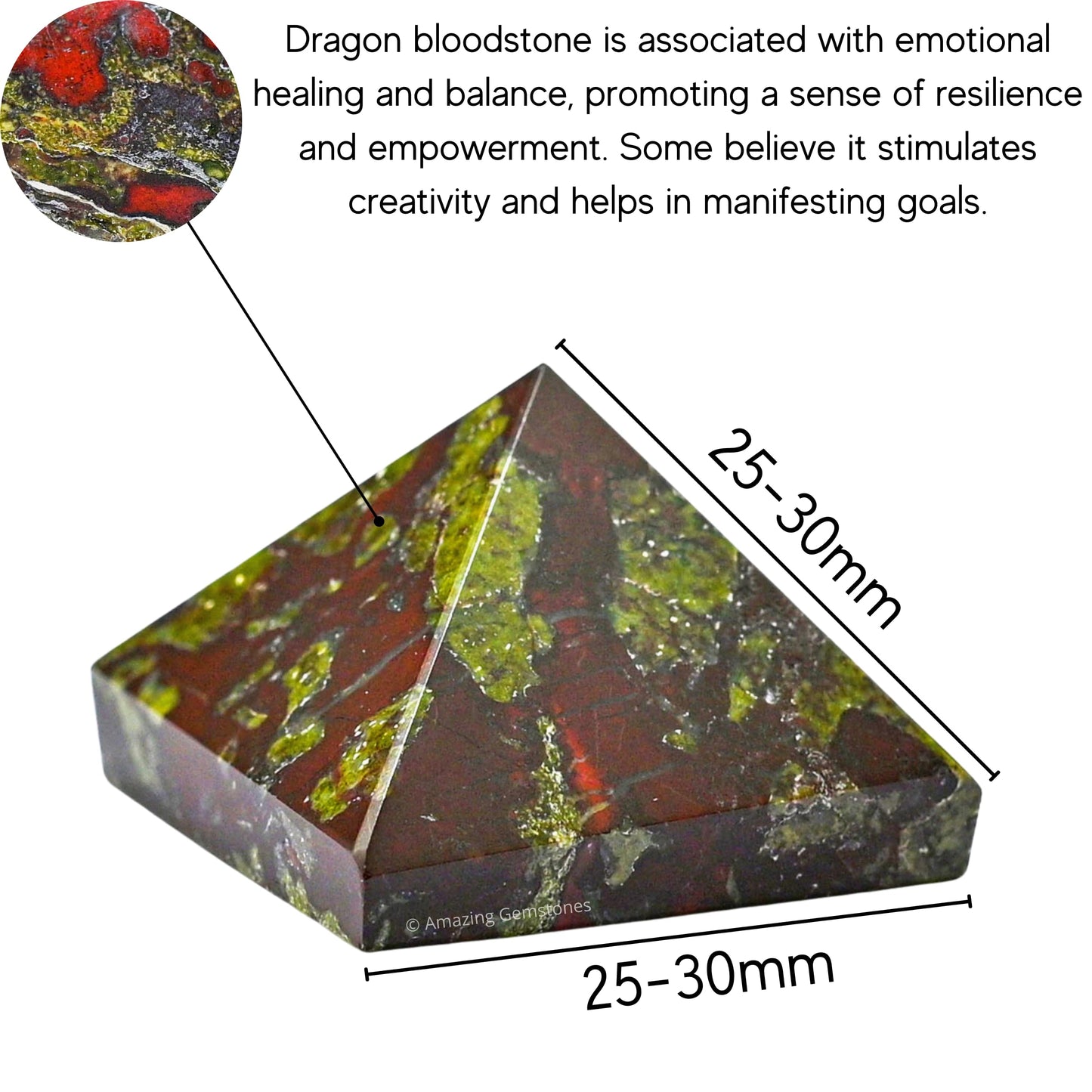 Amazing Gemstone Dragon Bloodstone Pyramid Crystal Healing Stones - 1" Great Pyramid Figurine of Natural Stone Pyramid for Meditation, Reiki, Chakra Balancing and Crystal Pyramids Grid