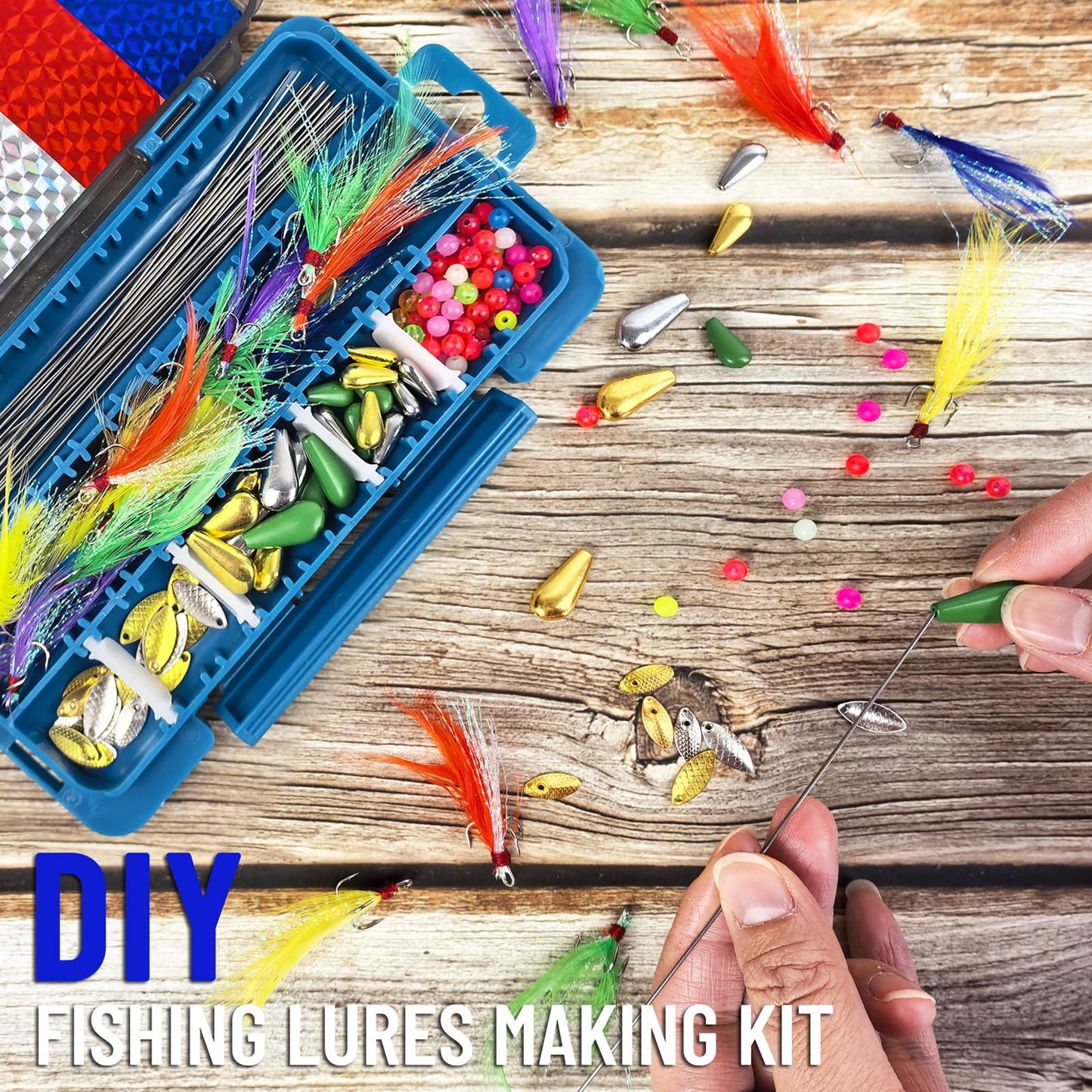 L PATTERN 140Pcs Spinner Making Kit - DIY Fishing Spinnerbait Kit with Spinner Blades, Spoons, Feather Treble Hooks, Spinner Shaft, Fishing Beads & Tackle Box for Bass Trout Perch Salmon