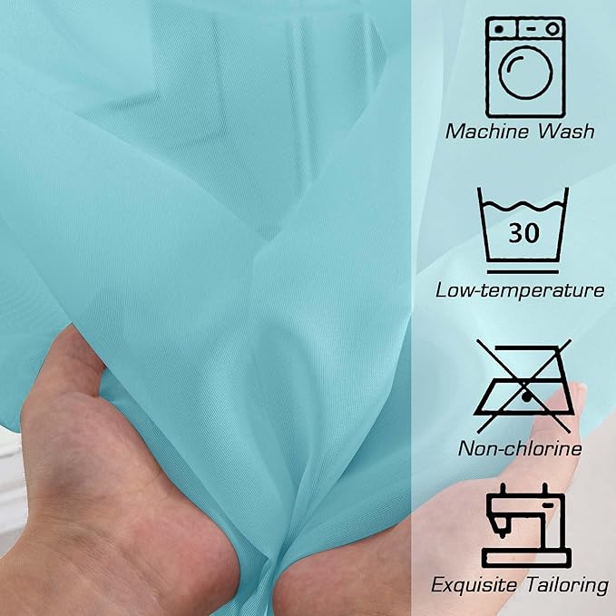 Simplebrand Aqua Sheer Curtains 84 Inches Long, Light Filtering Rod Pocket Solid Color Window Sheer Curtain Panels, Elegant Curtains & Drapes for Living Room, Bedroom 2 Panels (Aqua, 42" W x 84" L)