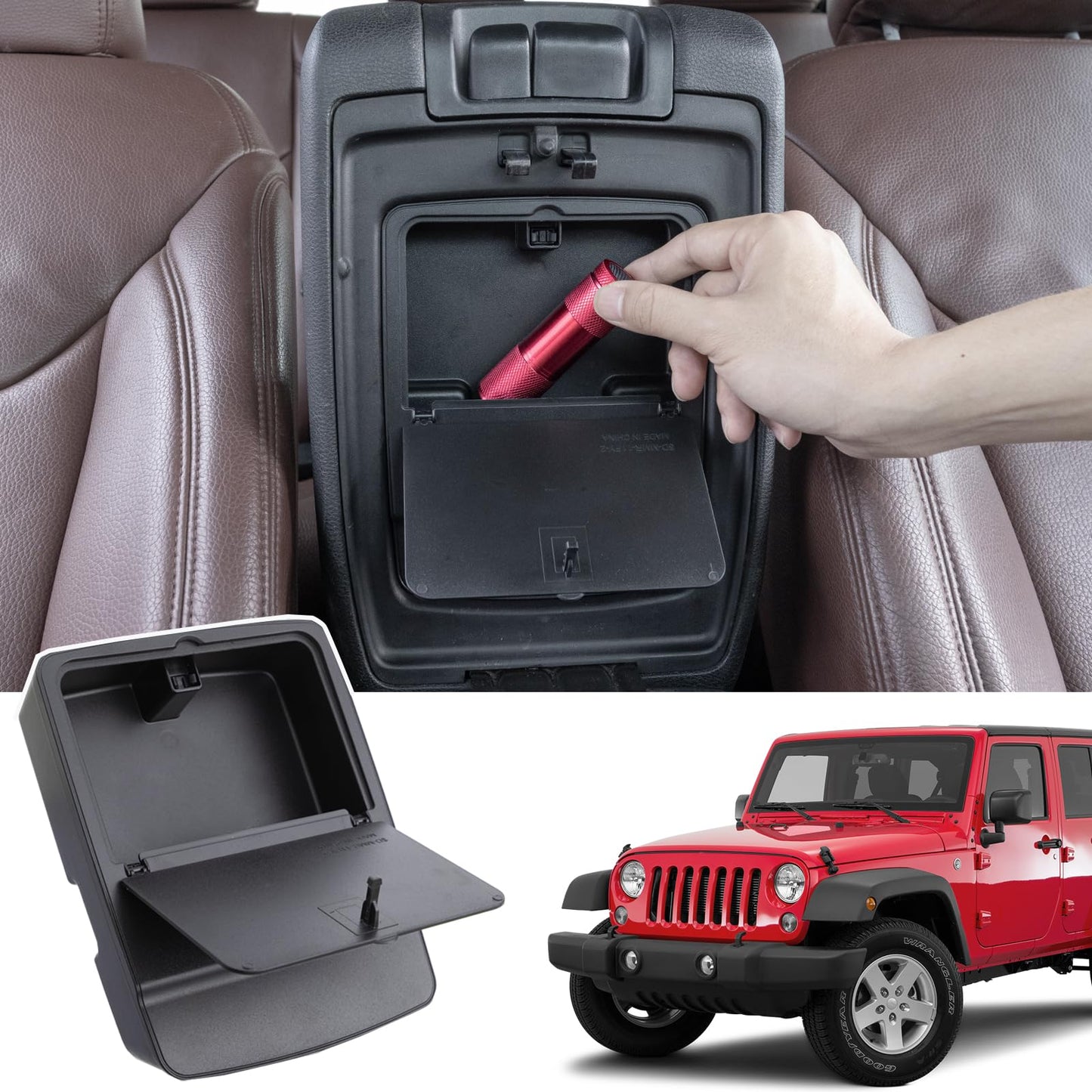 JKCOVER Center Console Hidden Organizer Box Compatible with Jeep Wrangler JK/JKU 2011-2016 2017 2018 Accessories Armrest Secret Compartment One-Touch Hidden Storage （Patent Design）