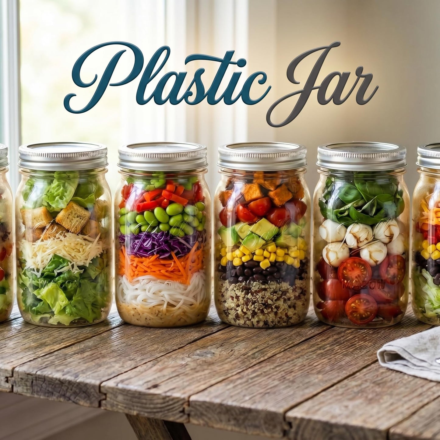 novelinks 32 oz Mason Jars with Plastic Lids, 12 Pack Large Plastic Salad Jars with Lids 32oz, Reusable Spice Containers & Kitchen Jars for Pantry Organization (12 Pack,Silver)