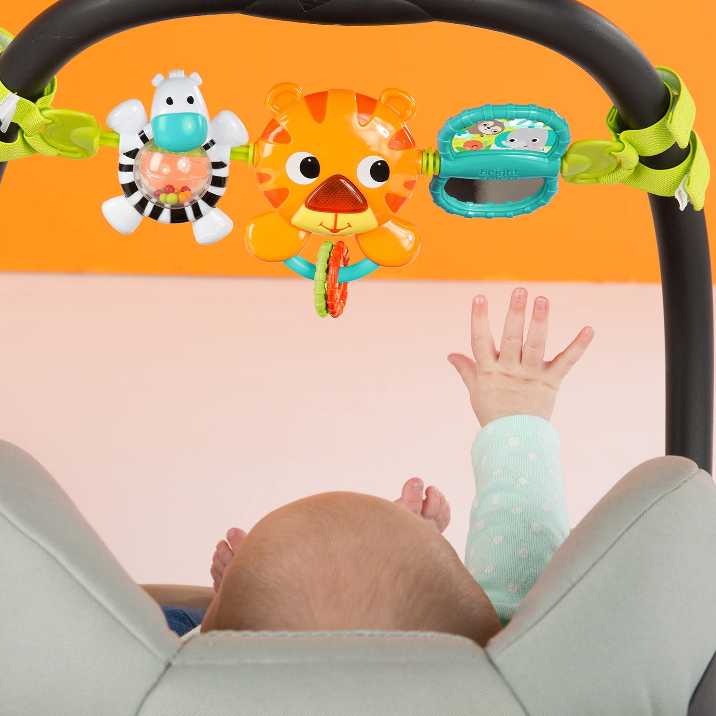 Bright Starts Take Along Musical Carrier Baby Activity Toy Bar, Hanging Car Seat Toy, 4 Fun Melodies, Fine Motor Skill Development Ages Newborn +, Multi-Color