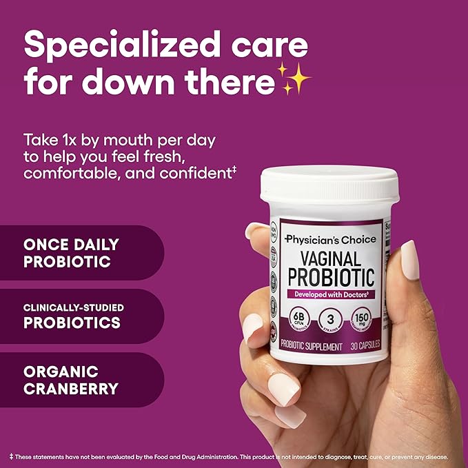 Physician's CHOICE Vaginal Probiotics for Women - pH Balance, Odor Control, Yeast Balance, Vaginal Flora & Feminine Health - 6B CFU with Organic Prebiotics and Cranberry Extract - 60 CT