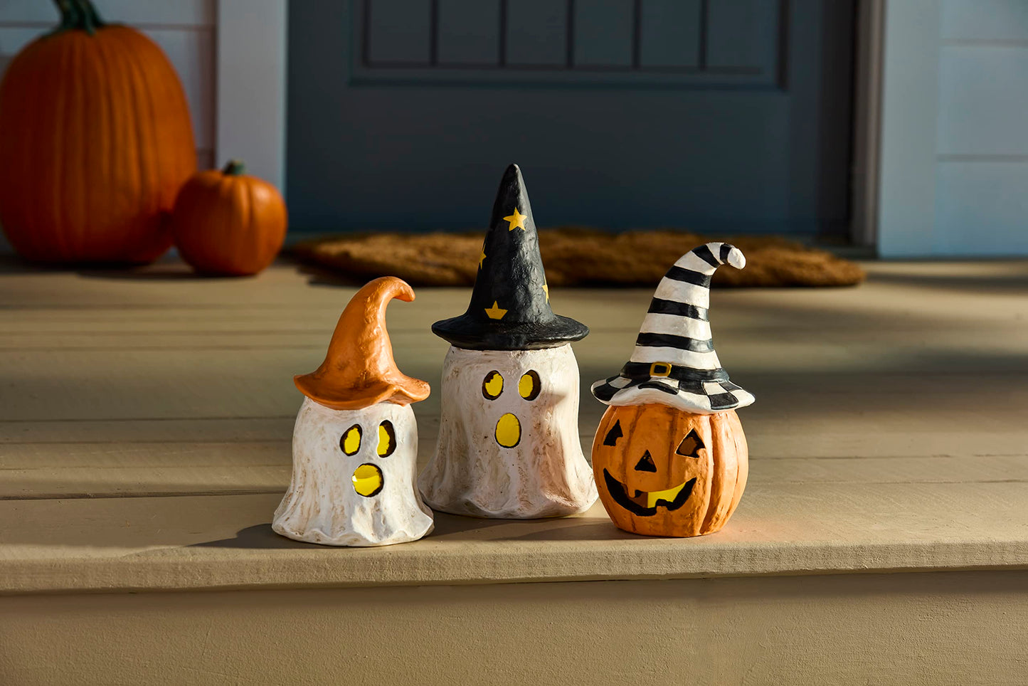 Mud Pie Witch Lantern, Orange Ghost, 3.75" x 6.75"