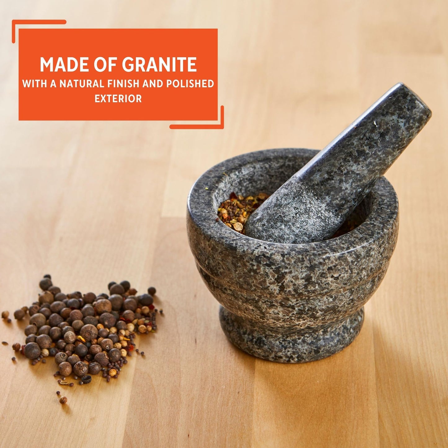 IMUSA USA Small Polished Mortar and Pestle, 3.75”, Granite