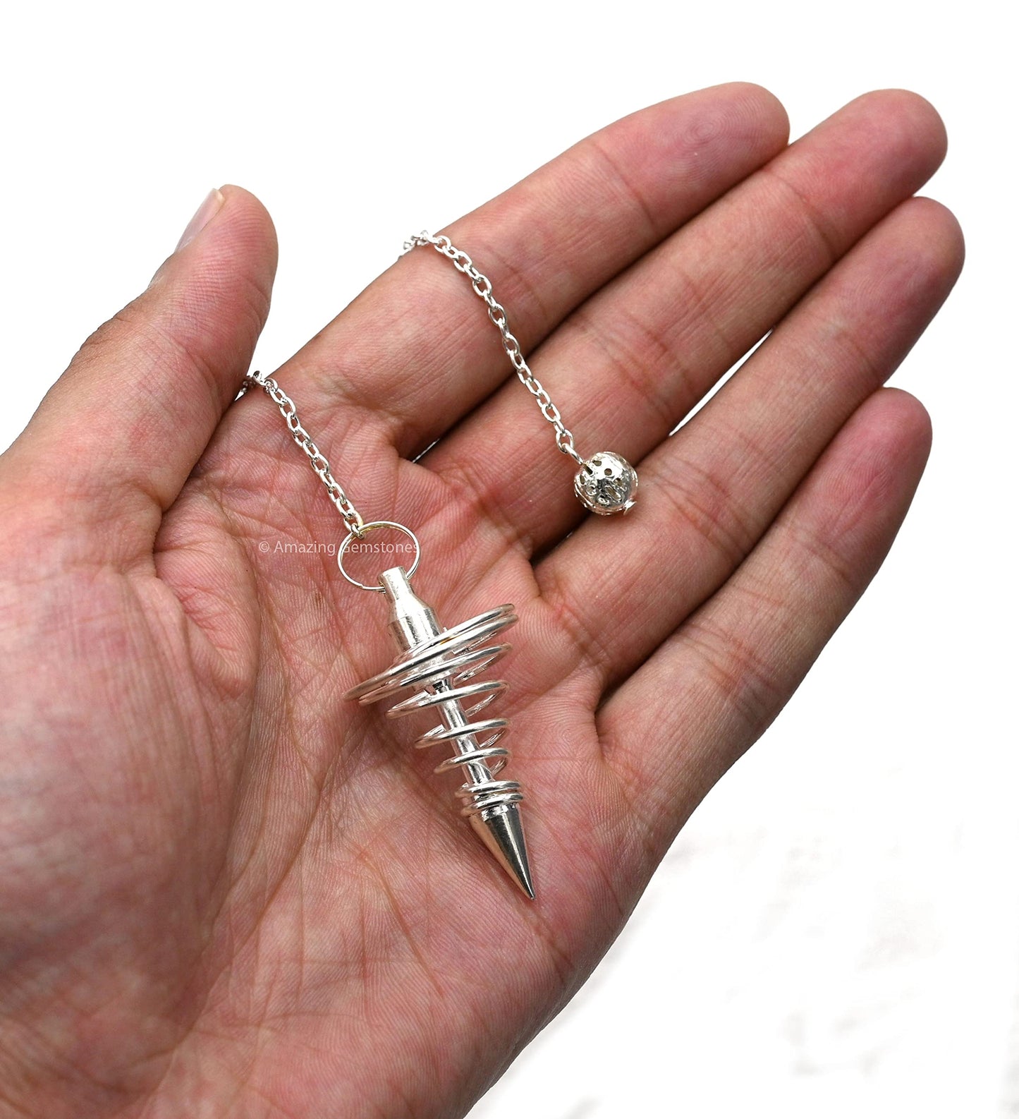 Amazing Gemstone Healing Metal Pendulums for Divination, Silver Spiral Coil Steel Copper Pendulum High Energy Pendulo de Bronce Pendulos de Mesa MP18