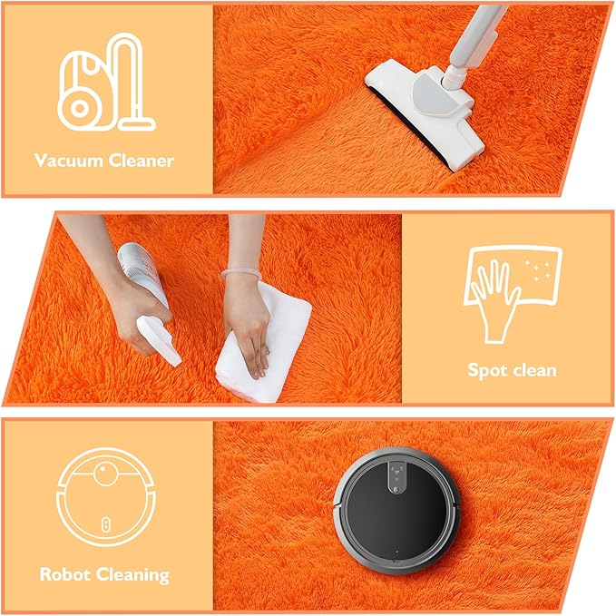 Orange Fluffy Round Rug,Soft Area Rugs for Girls Room,Shaggy Rugs 4'X4' for Living Room,Non Slip Circle Rug for Kids Bedroom,Shag Plush Nursery Carpets,Fuzzy Plush Rug for Dorm,Cute Room Decor Carpet