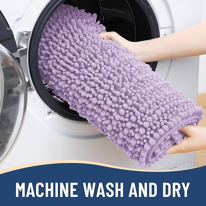 Arotive Luxury Chenille Bathroom Rug Mat, Extra Soft Thick Absorbent Shaggy Bath Rugs, Non-Slip Machine Wash Dry, Plush Bath Mats for Bathroom, Shower and Tub, 36x24, Light Purple