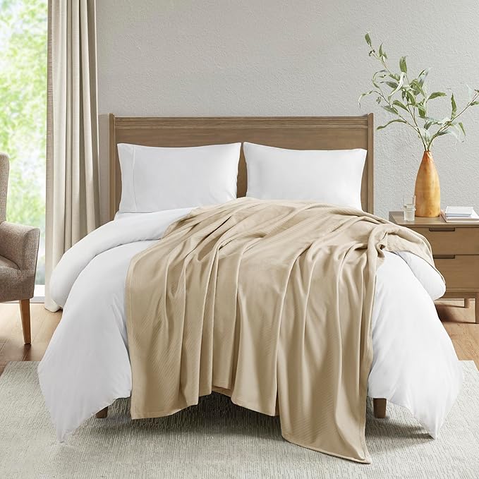 Madison Park Liquid Cotton Luxury Blanket Premium Soft Cozy 100% Ring Spun Cotton For Bed , Couch or Sofa, King, Linen