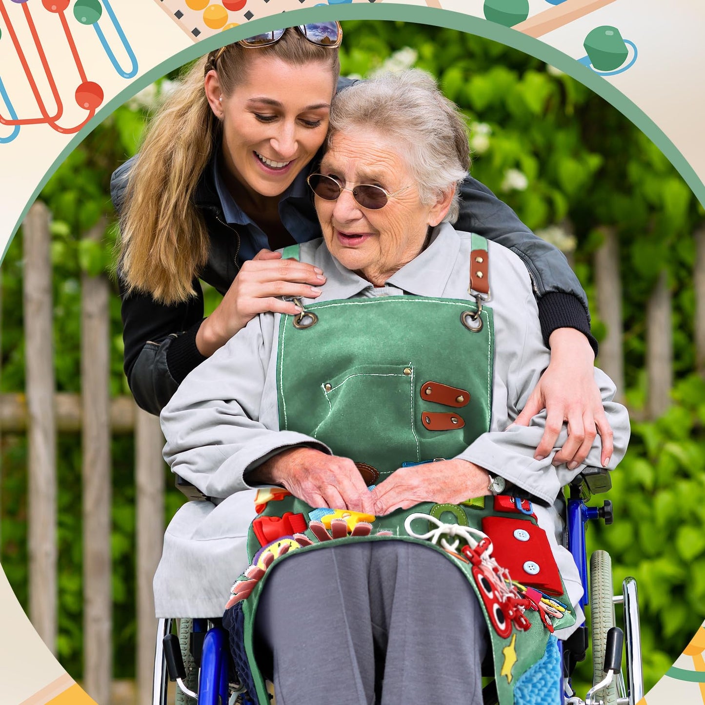 Shyyween Fidget Apron for Elderly Fidget Blanket for Dementia Alzheimer's Therapy Activity Apron Anxiety Relief supplies(Green)