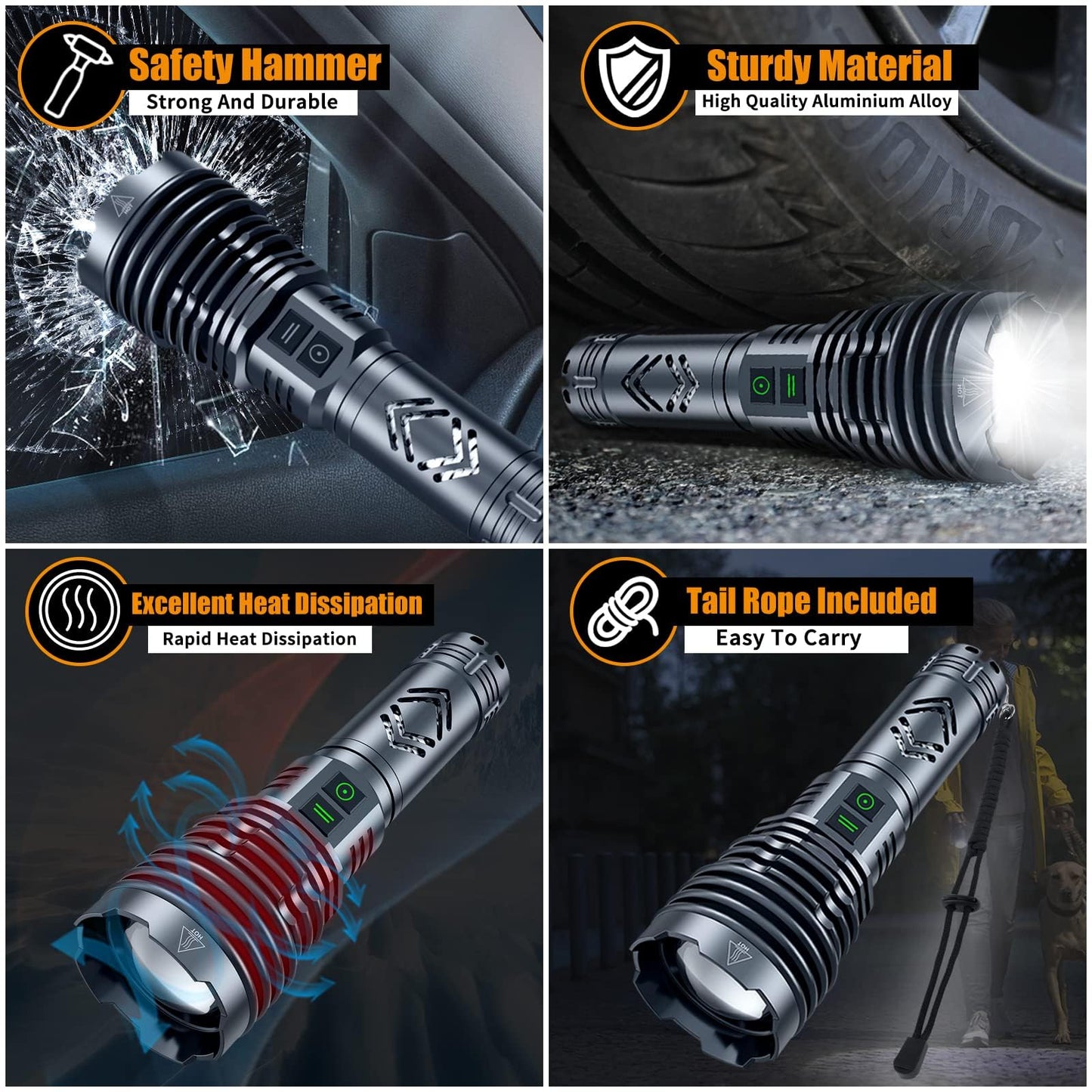 baibian [24H Long Life] High Power 155,000 Lumens Rechargeable Flashlights, Super Bright Tactical Flashlight with 1200m Ultra-Long Beam, XHP160.6 LED Light for Emergency, Camping, Gifting