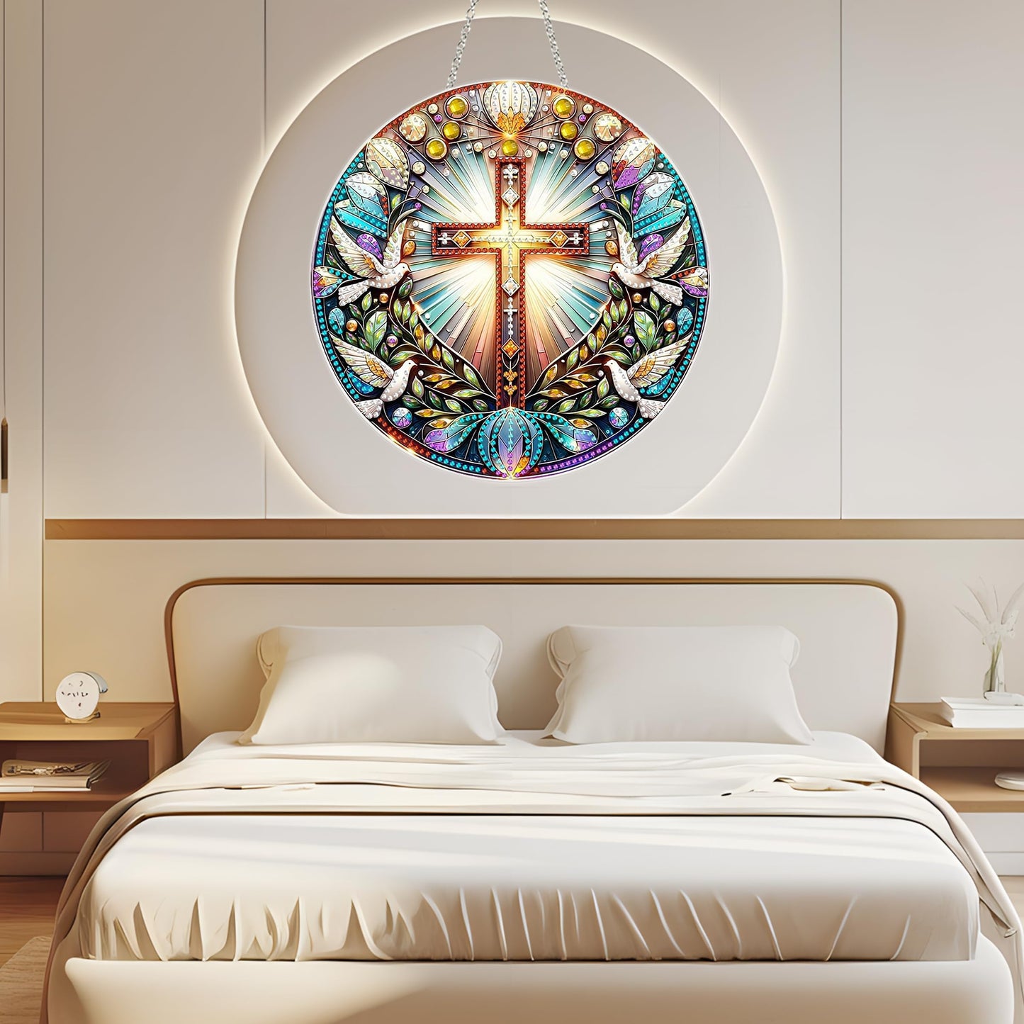 DIY Diamond Art Painting Wreath Kits，Special Shaped Rhinestone Hanging Ornament Diamond Art Acrylic Window Pendants for Gift Home Garden Wall Hanging Kits(Cross-1)
