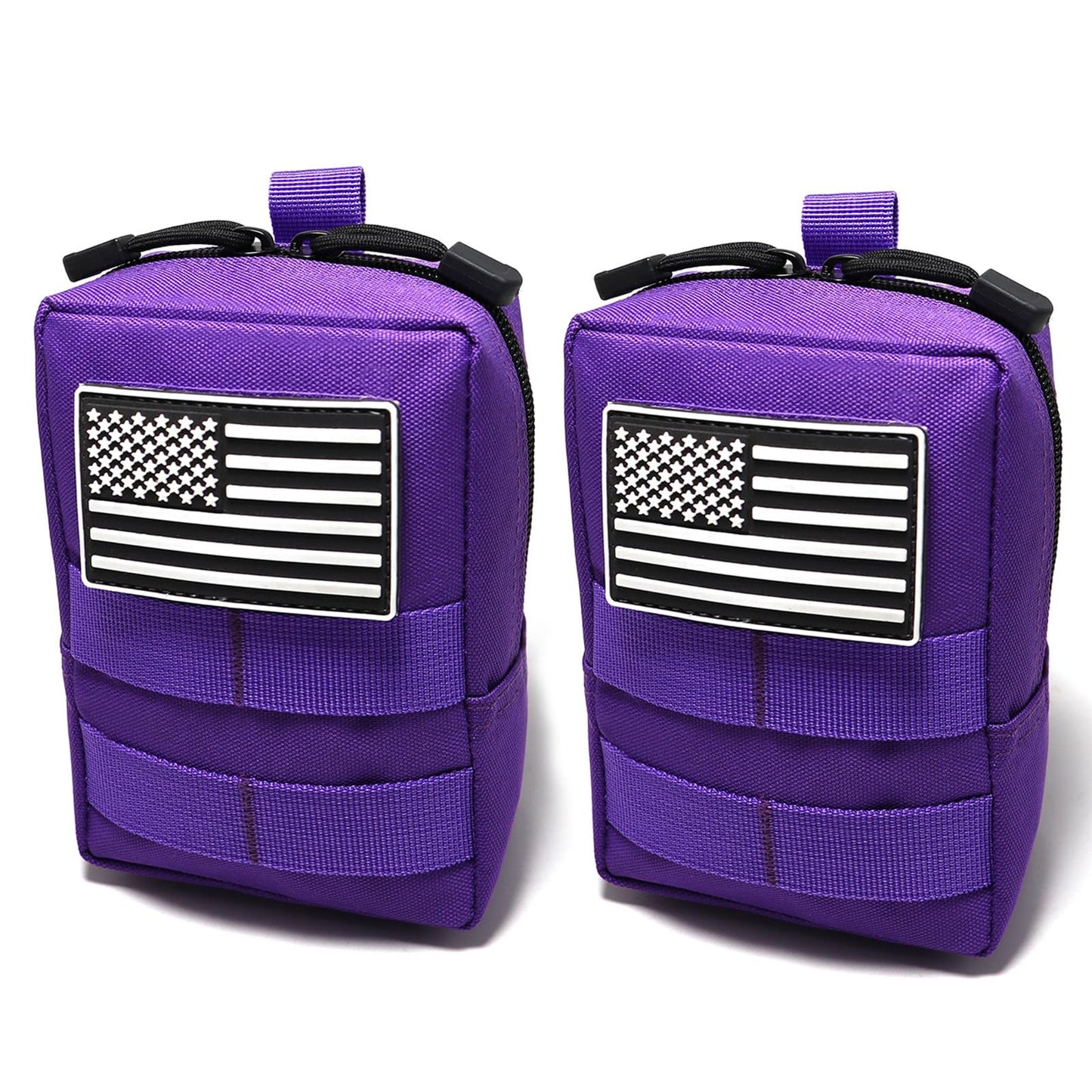 2 Pack Tactical Molle Pouches Small Molle Utility Pouch Small Tactical Accessory Bag Belt Pouches Vest Pouch Compact Water-Resistant EDC Pouch with Flag Patch (Purple)