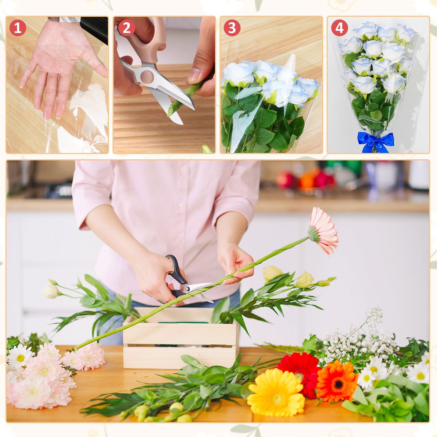 JOYIT Clear Flower Bags for Bouquets, 100PCS Wrapping Papers 13.8in x 18in, Wrapping Bags, Floral Sleeves for Floral bouquets Packaging