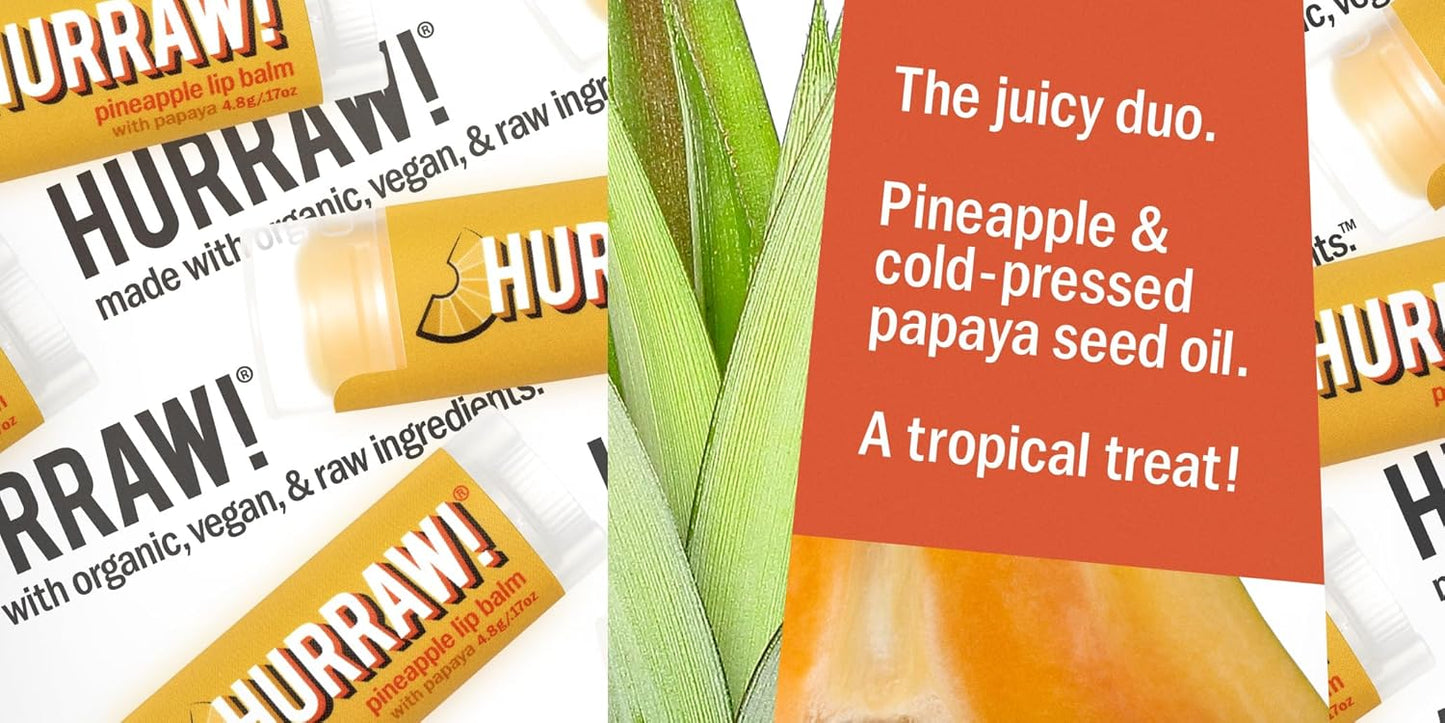 Hurraw! Banana, Apple, Pineapple Lip Balms, 3 Pack Bundle: Organic, Certified Vegan, Cruelty and Gluten Free. Non-GMO, 100% Natural. Bee, Shea, Soy & Palm Free. Made in USA