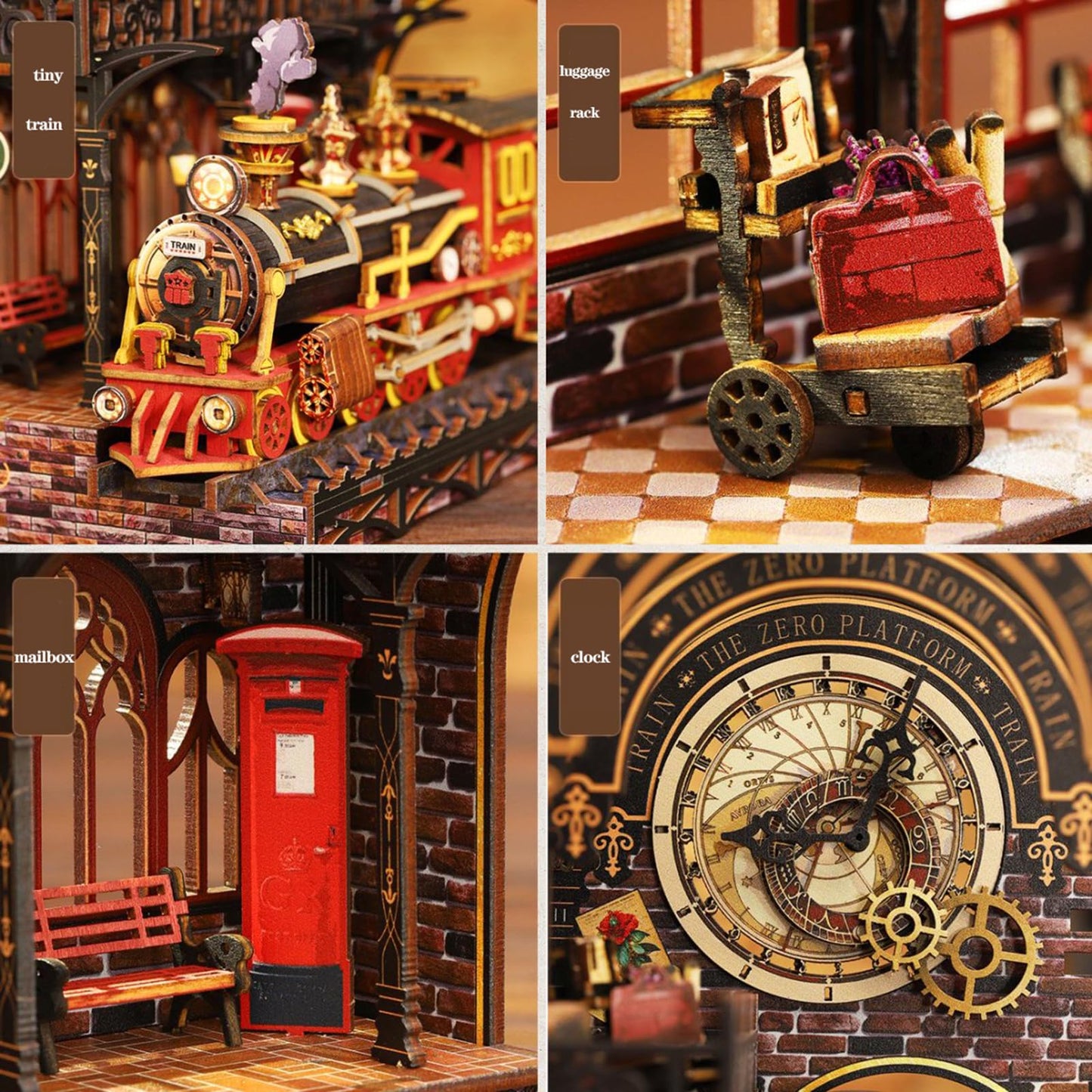 Bzmkpta DIY Book Nook Kit, 3D Wooden Puzzle Miniature House Model for Adults, Book Shelf Decor with LED Light, Miniature Bookstore Scenewith Steam Train, Creative Craft Kits for Adults